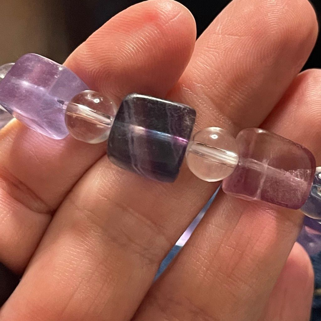 Other Fluorite bracelet striped layers rainbow colors cube stretch 10mm 7.5” natural crystal NEW Size ONE SIZE - 2 Thumbnail