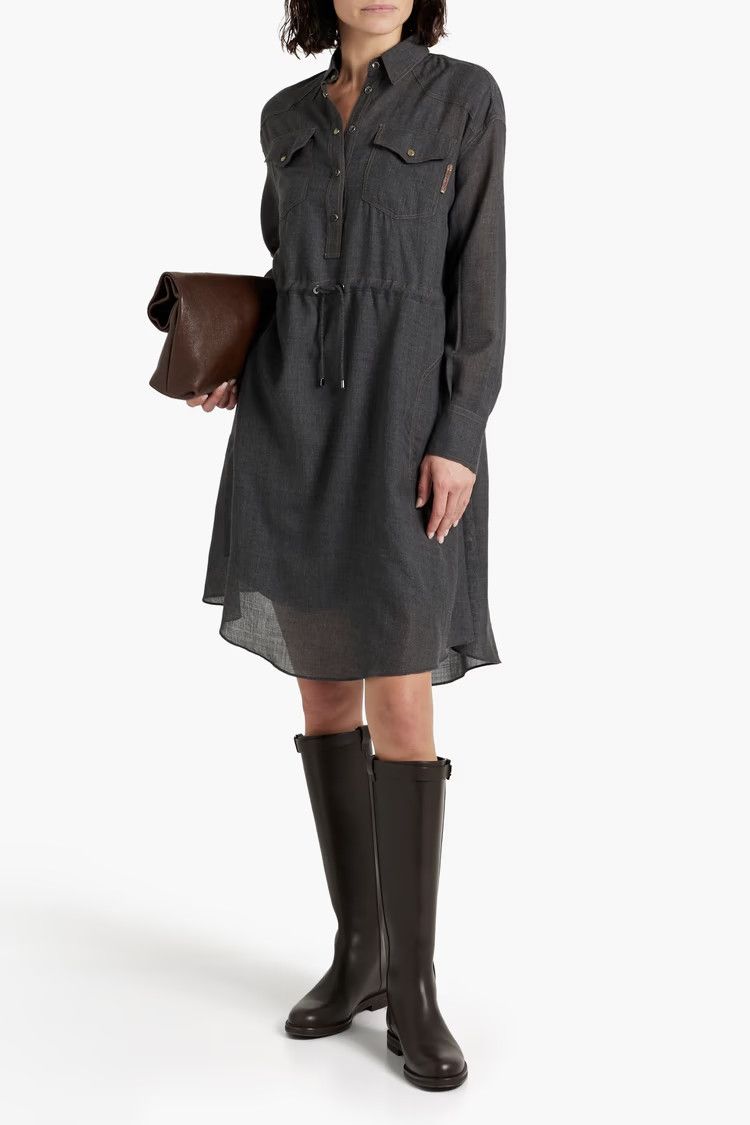 Brunello Cucinelli o1y0725 Midi Dress in Dark Gray Size L / US 10 / IT 46 - 2 Thumbnail