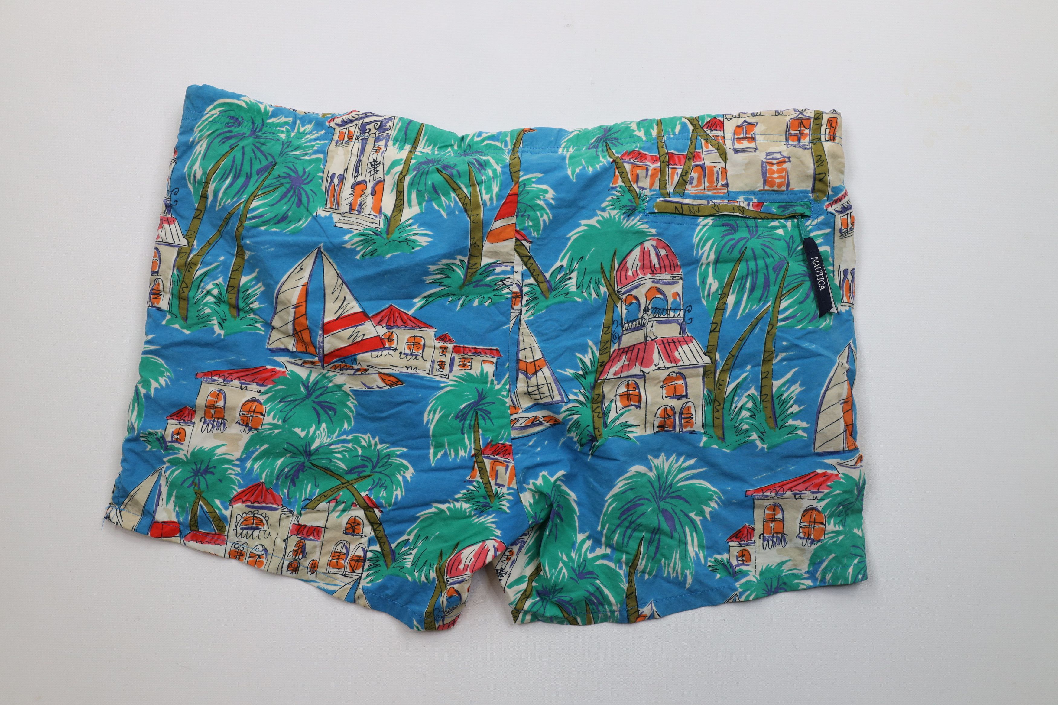Nautica × Vintage Vintage 90s Nautica All Over Print Lined Shorts Trunks Size US 38 / EU 54 - 7 Thumbnail