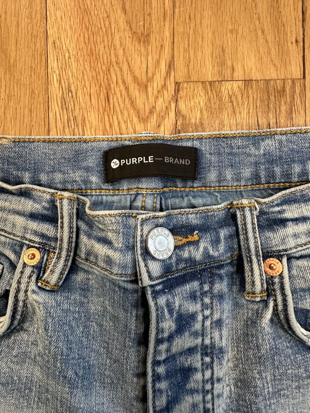 Purple Brand Purple Brand Knee Hole Highlight Blue Denim Jeans Size 31 Size US 31 - 3 Thumbnail