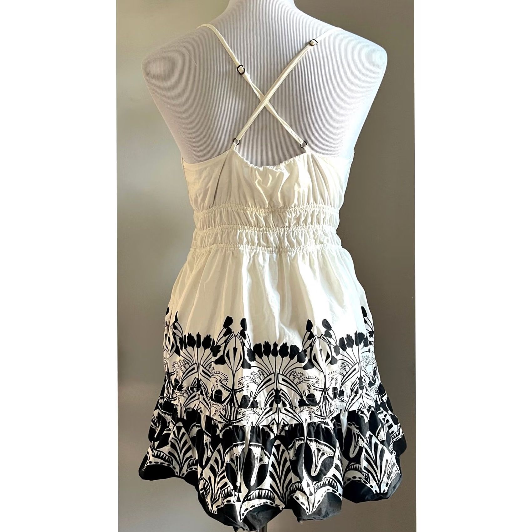 Anthropologie VINTAGE Anthropologie Somerset Strappy Mini Dress Black Ivory Cotton Boho Tiered Sz M Dress Women Mini 26" 16.5" 13" 25" Black Womens Size M / US 6-8 / IT 42-44 - 4 Thumbnail