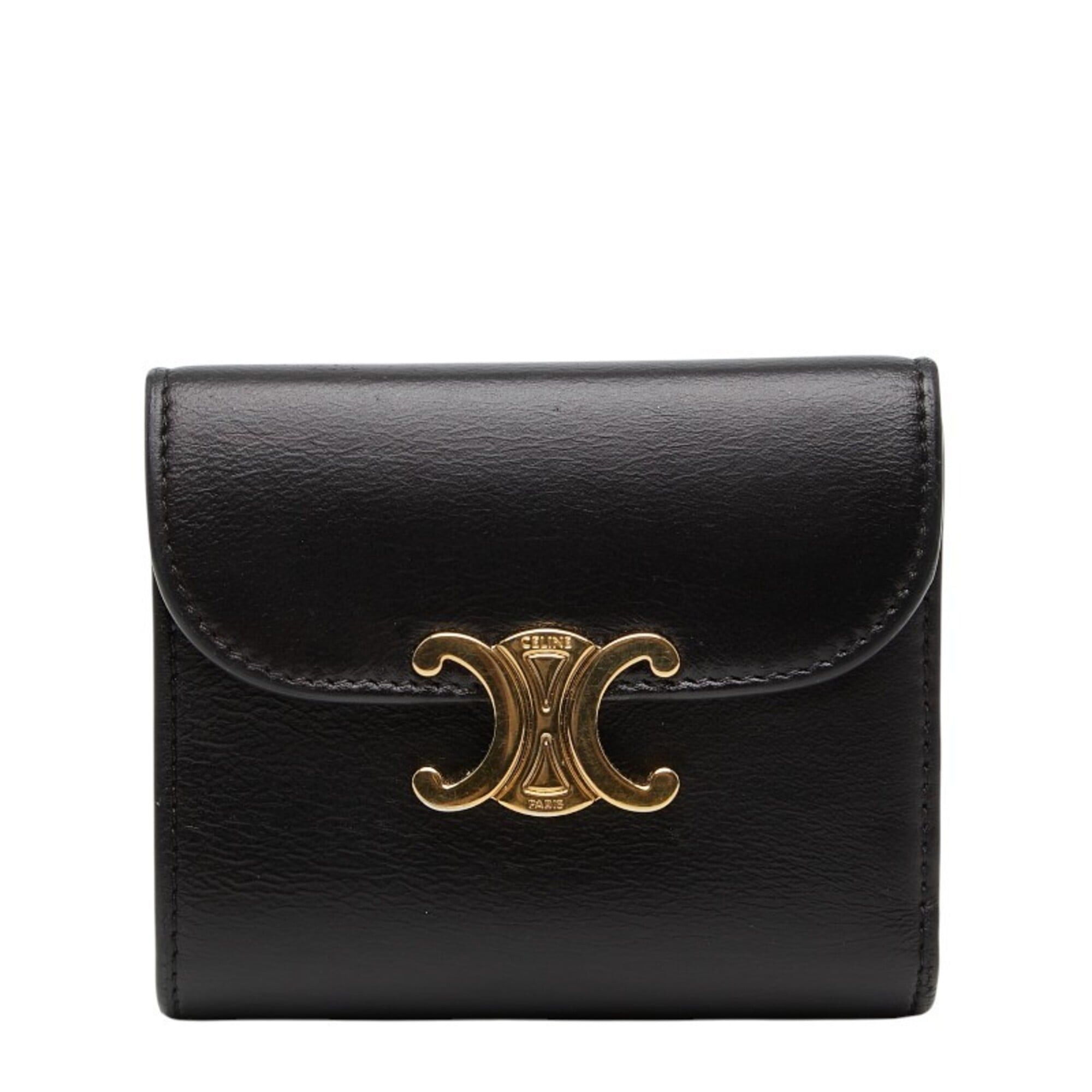 Celine Celine Triomphe Small Flap Wallet, Tri-fold Black Leather, Women's CELINE Size ONE SIZE - 1 Thumbnail