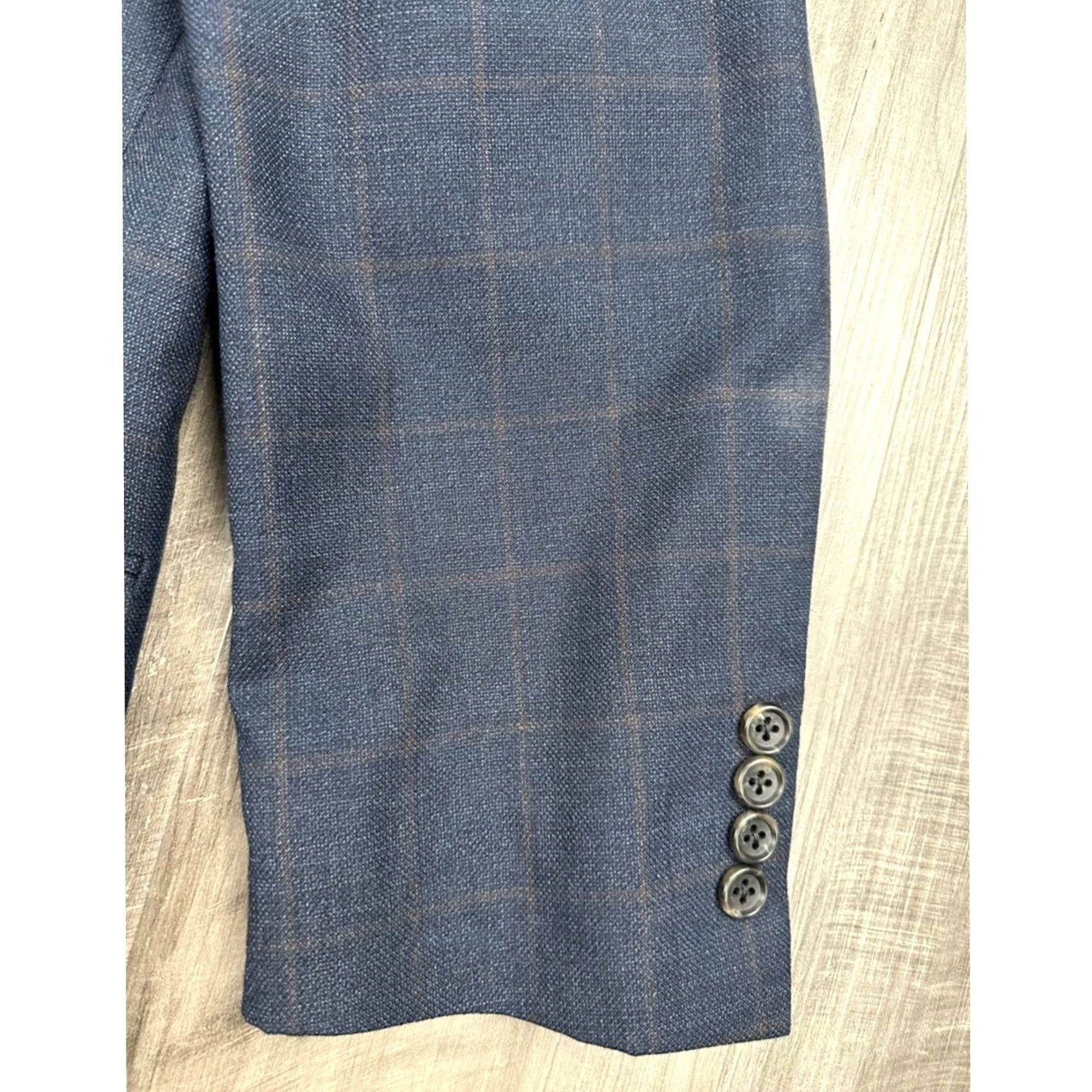 Jos. A. Bank Jos. A. Bank Reserve Windowpane Silk Wool Sport Coat Blazer 42R Navy Brown Wool Silk Blazer Men 42R Blazer Mens 2 Piece Blazer Vintage 90s Size 42R - 4 Thumbnail