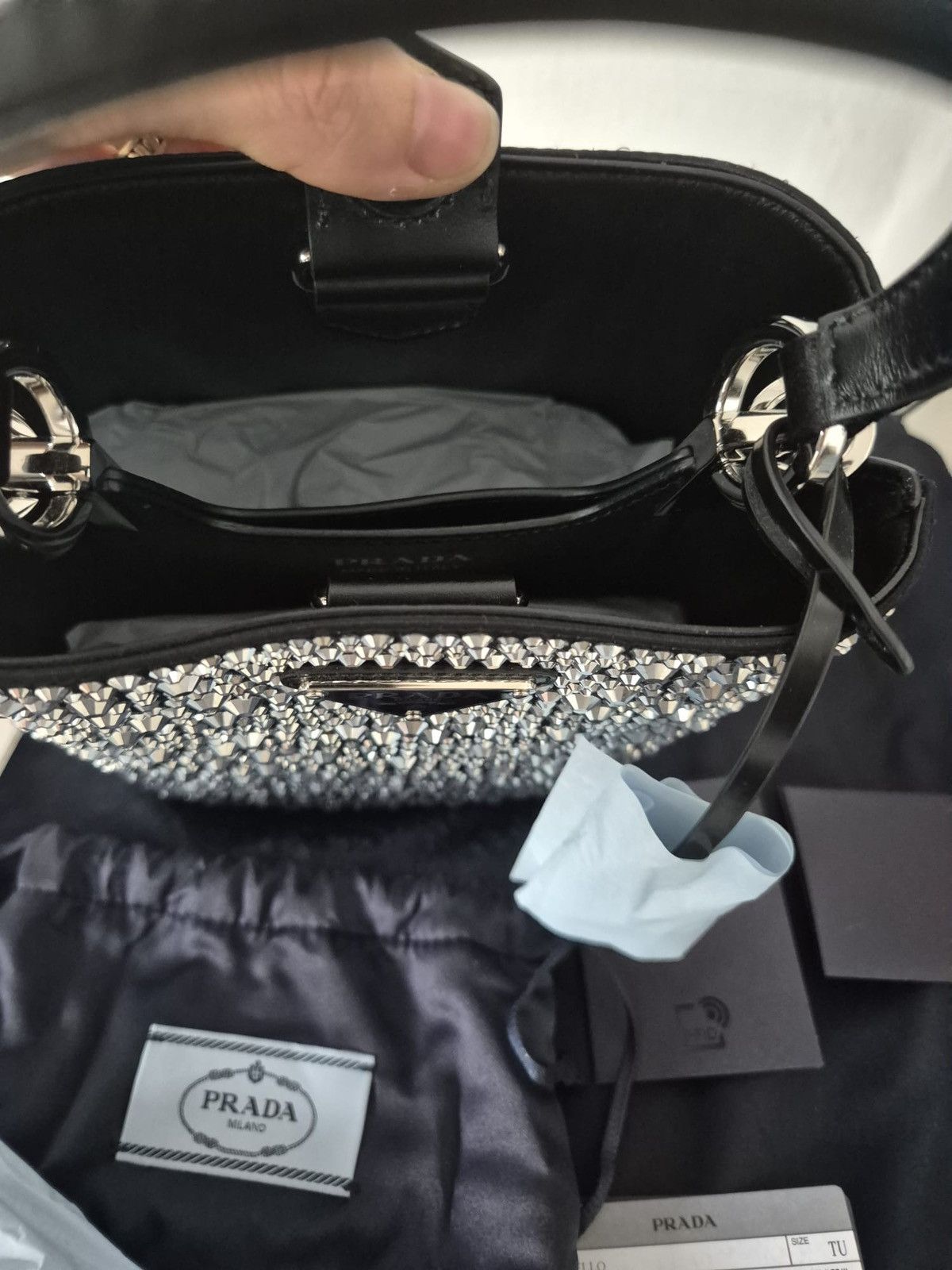 Prada Panier satin bag with crystals