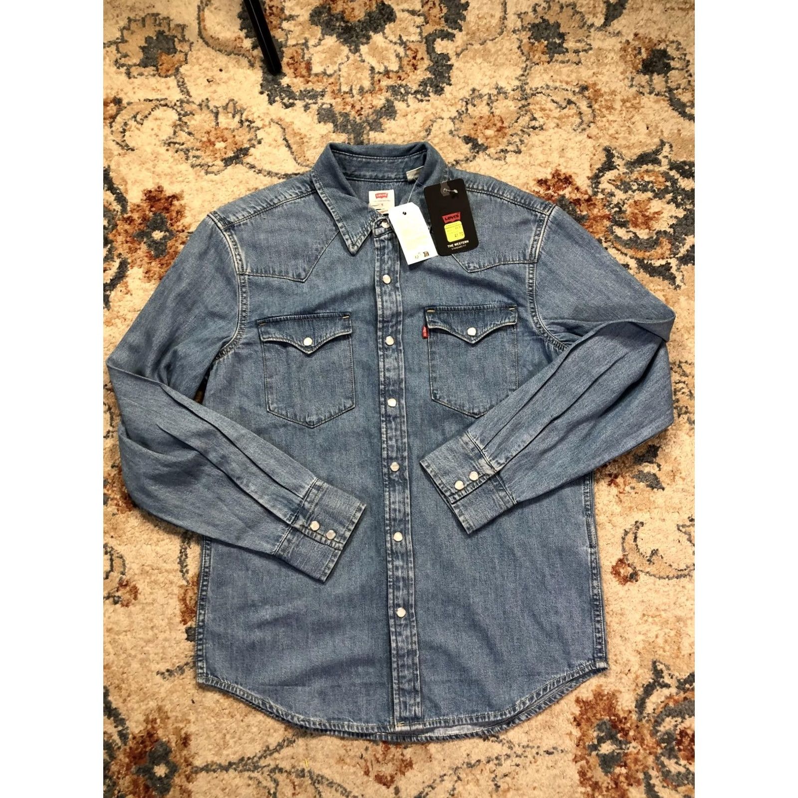 Levi's Levi's Shirt Mens S Blue Denim Western Snap Front Long Sleeve Standard Fit Size US S / EU 44-46 / 1 - 2 Thumbnail