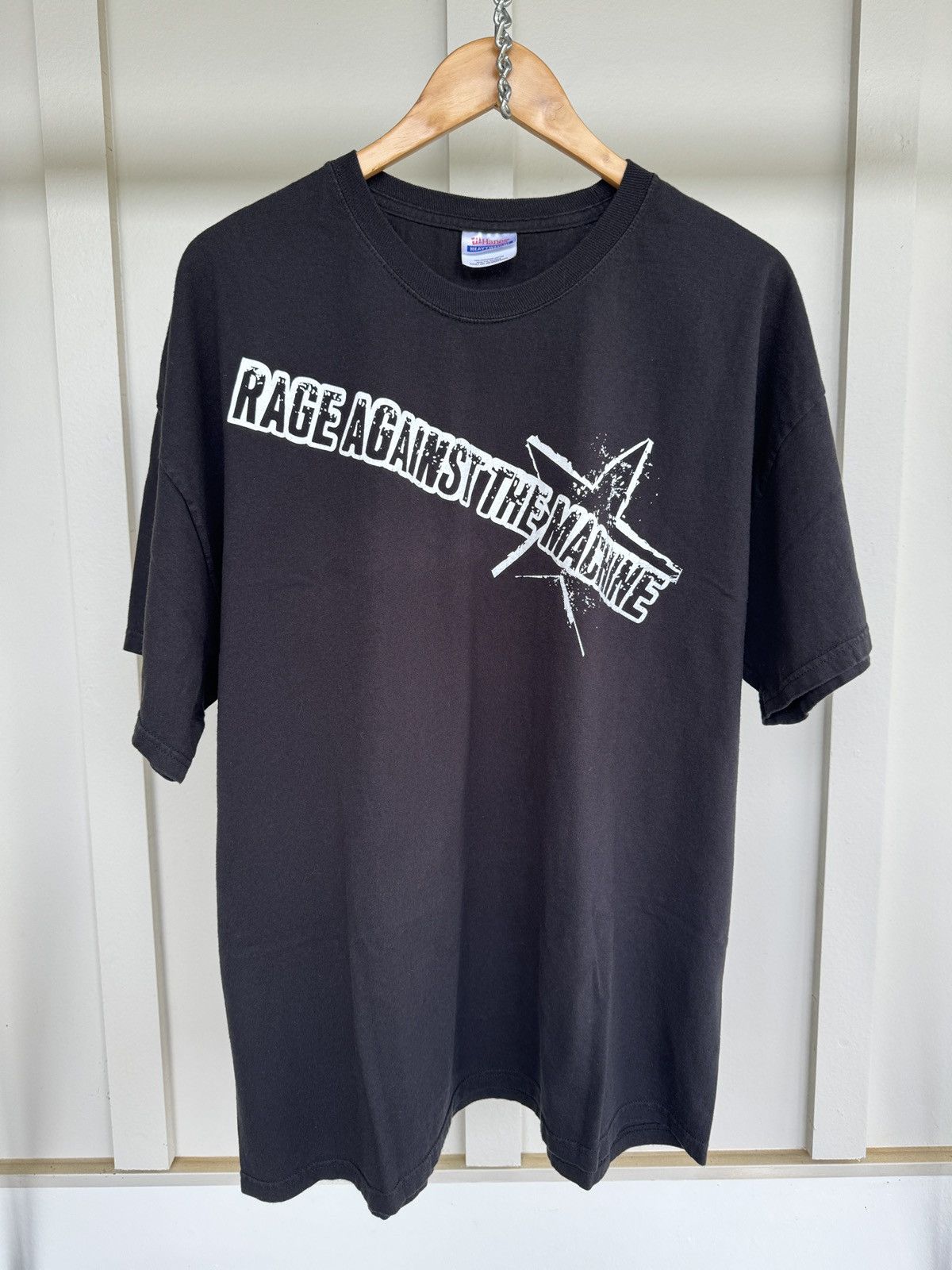 image of Band Tees x Vintage Rage Against The Machine Slanted Star Logo Band Tee in Black, Men's (Size 2XL)