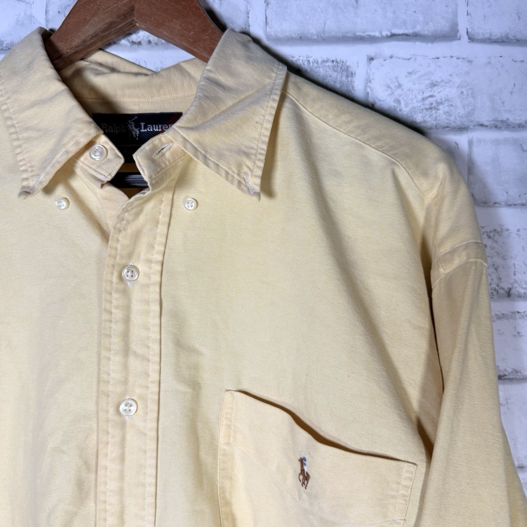 Ralph Lauren VINTAGE Ralph Lauren Men's Cotton Long Sleeve Button-Down Shirt Size Large Yellow Casual Size US L / EU 52-54 / 3 - 2 Thumbnail