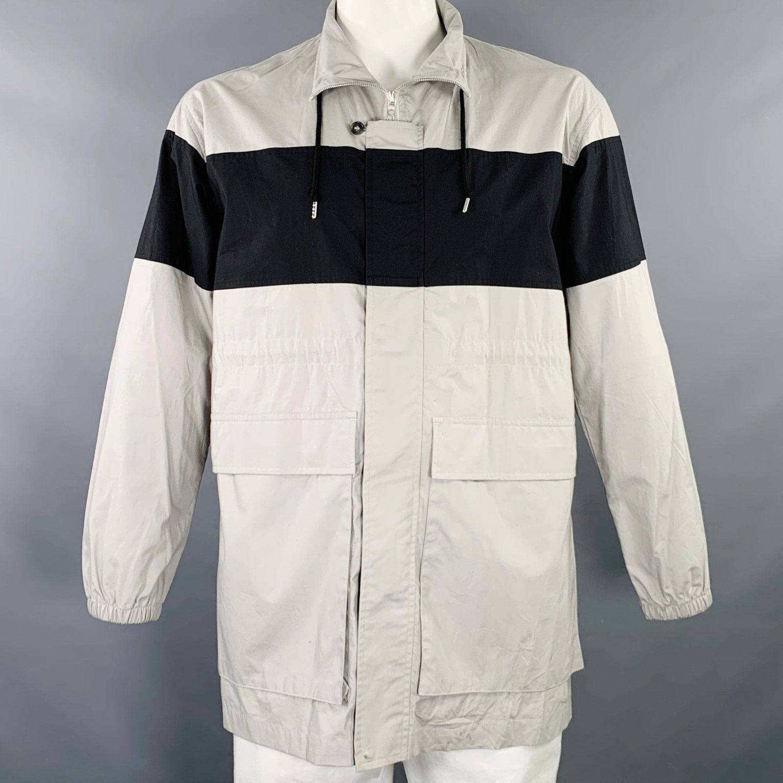 John Elliott JOHN ELLIOTT L Grey Black Stripe Cotton Windbreaker Jacket Size US L / EU 52-54 / 3 - 1 Thumbnail
