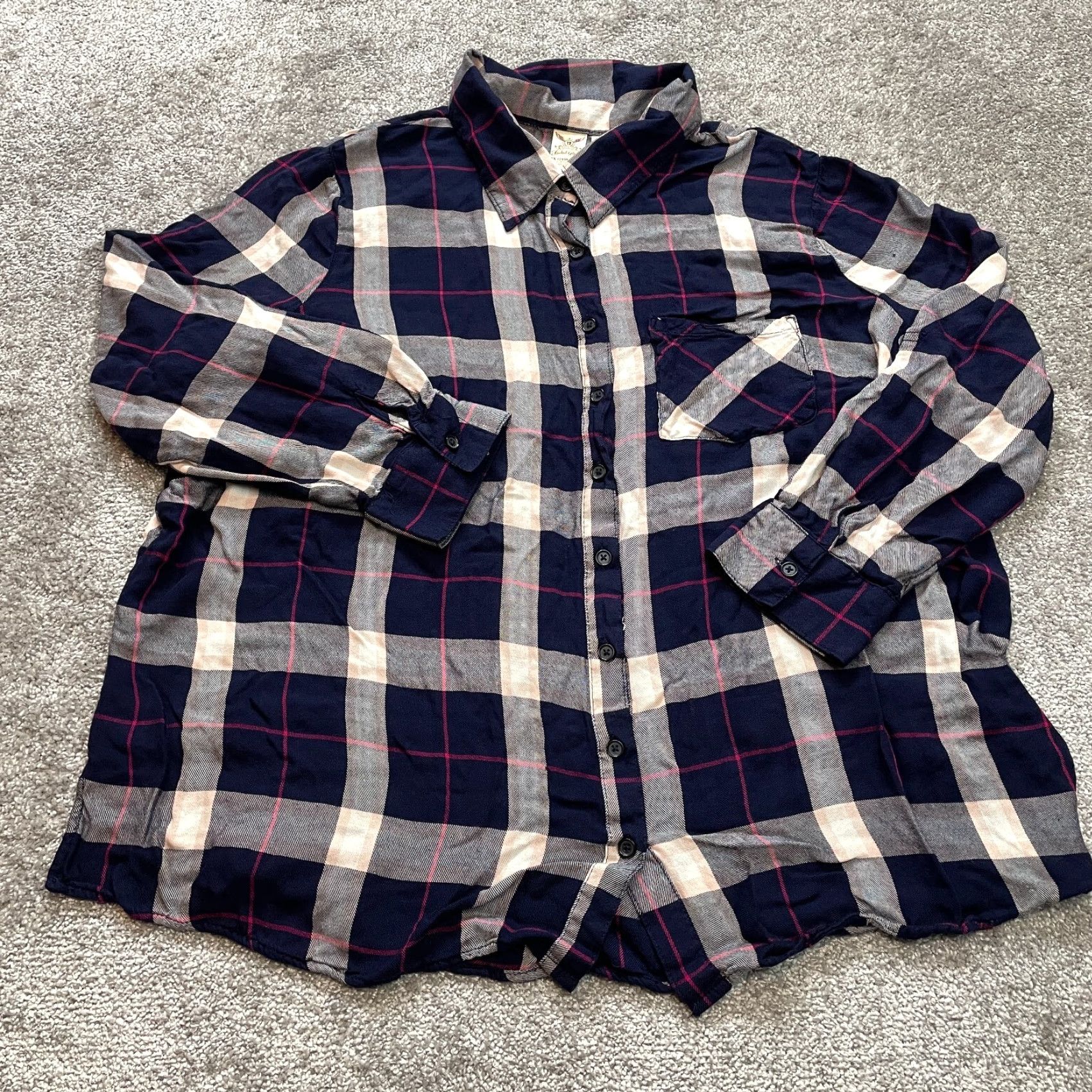 Faded Glory Faded Glory Blouse Shirt Womens 18W 2X Blue Plaid Long Sleeve Top Rayon Knit Casual Business Formal Workwear Women Shirt Size XXL / US 16-18 / IT 52-54 - 2 Thumbnail