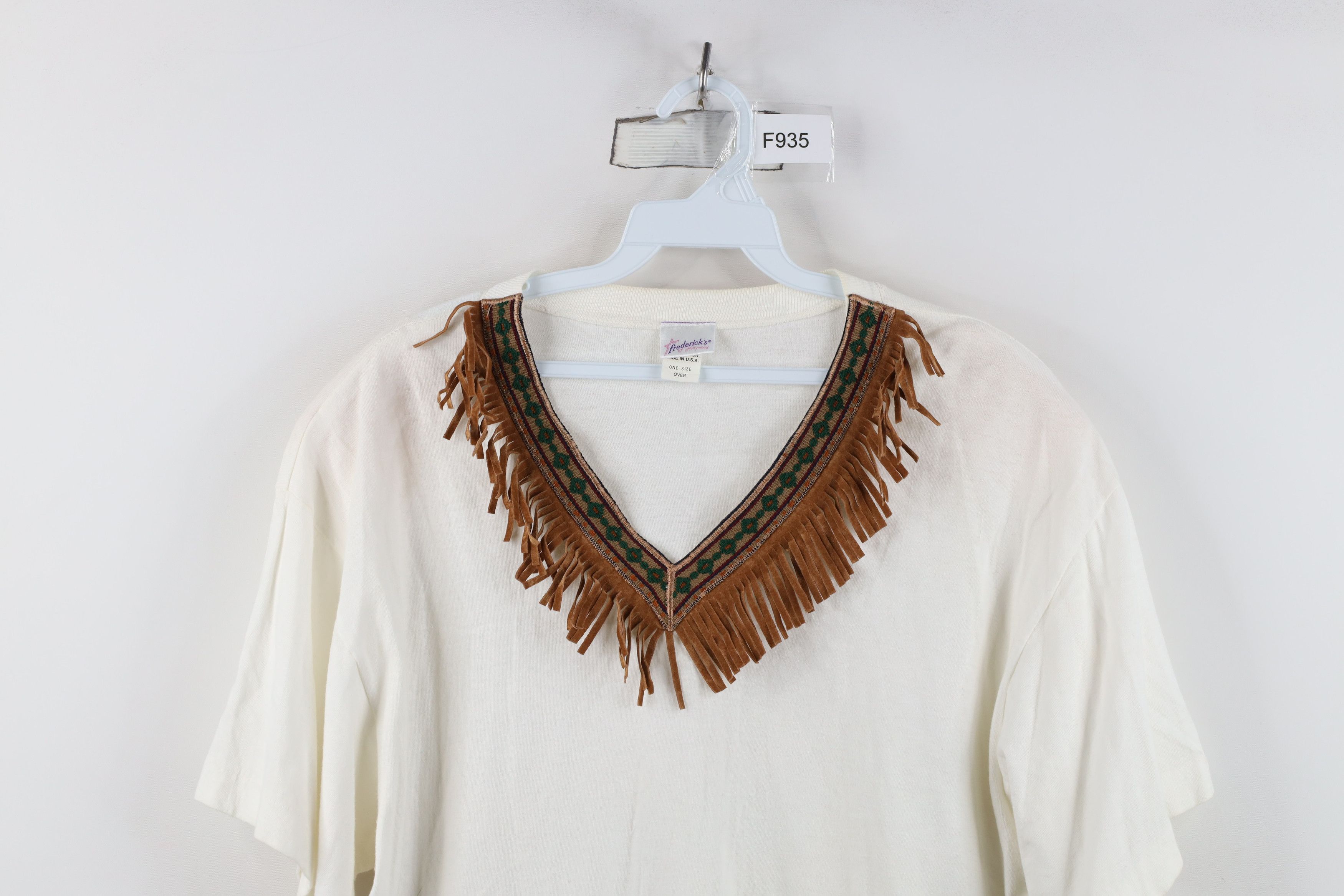 Vintage Vintage 90s Streetwear Western Fringed T-Shirt White USA Size ONE SIZE - 2 Thumbnail