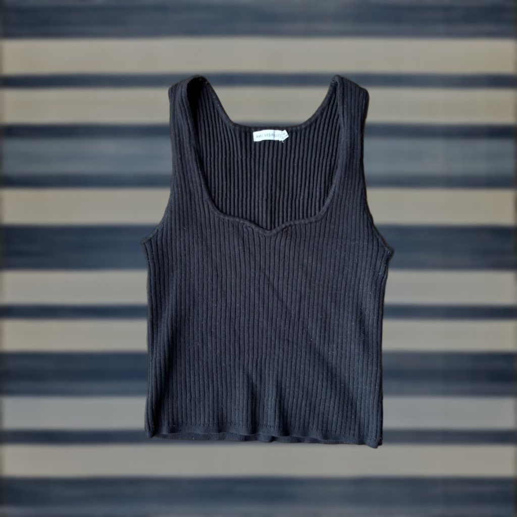AVEC LES FILLES Avec Les Filles Ribbed Scoop Neck Cropped Tank Women's M Black Size M / US 6-8 / IT 42-44 - 1 Thumbnail