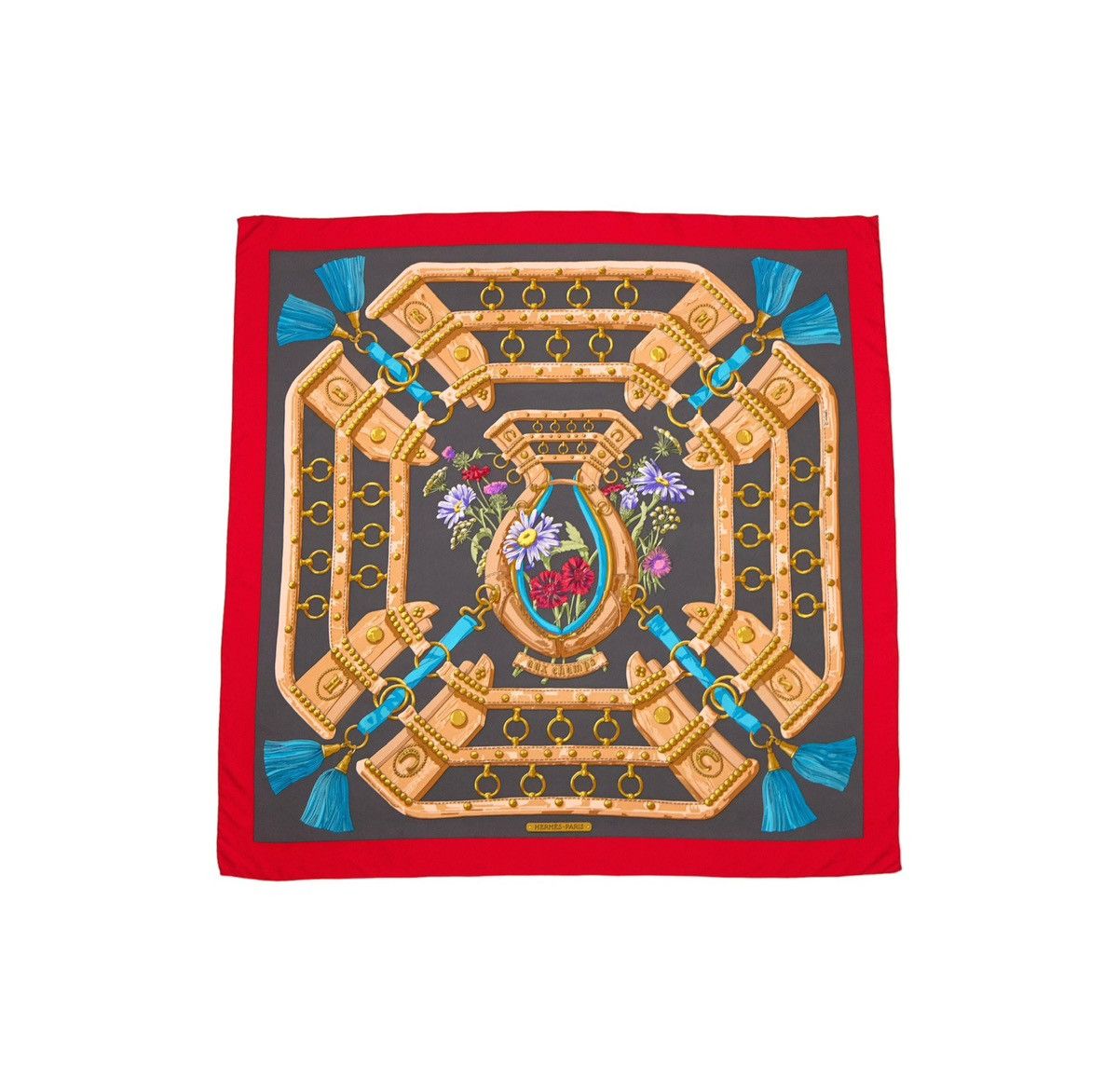 image of Hermes Carre 90 "aux Champs" Silk Scarf Shawl in Red, Women's