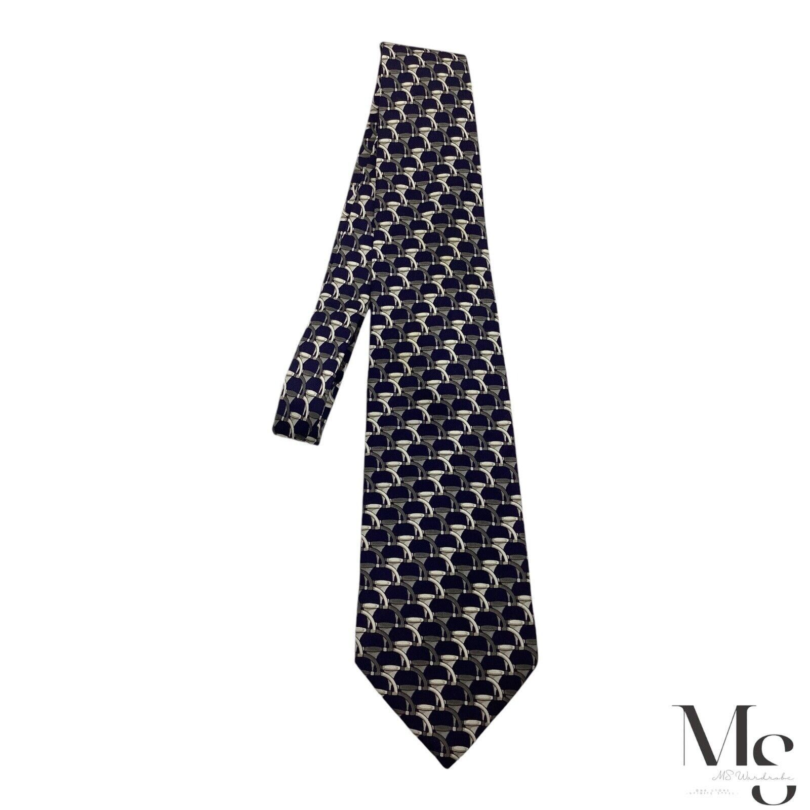 Gucci GUCCI Blue & Gray Stirrups Luxury Silk Tie Made In Italy W: Size ONE SIZE - 6 Thumbnail
