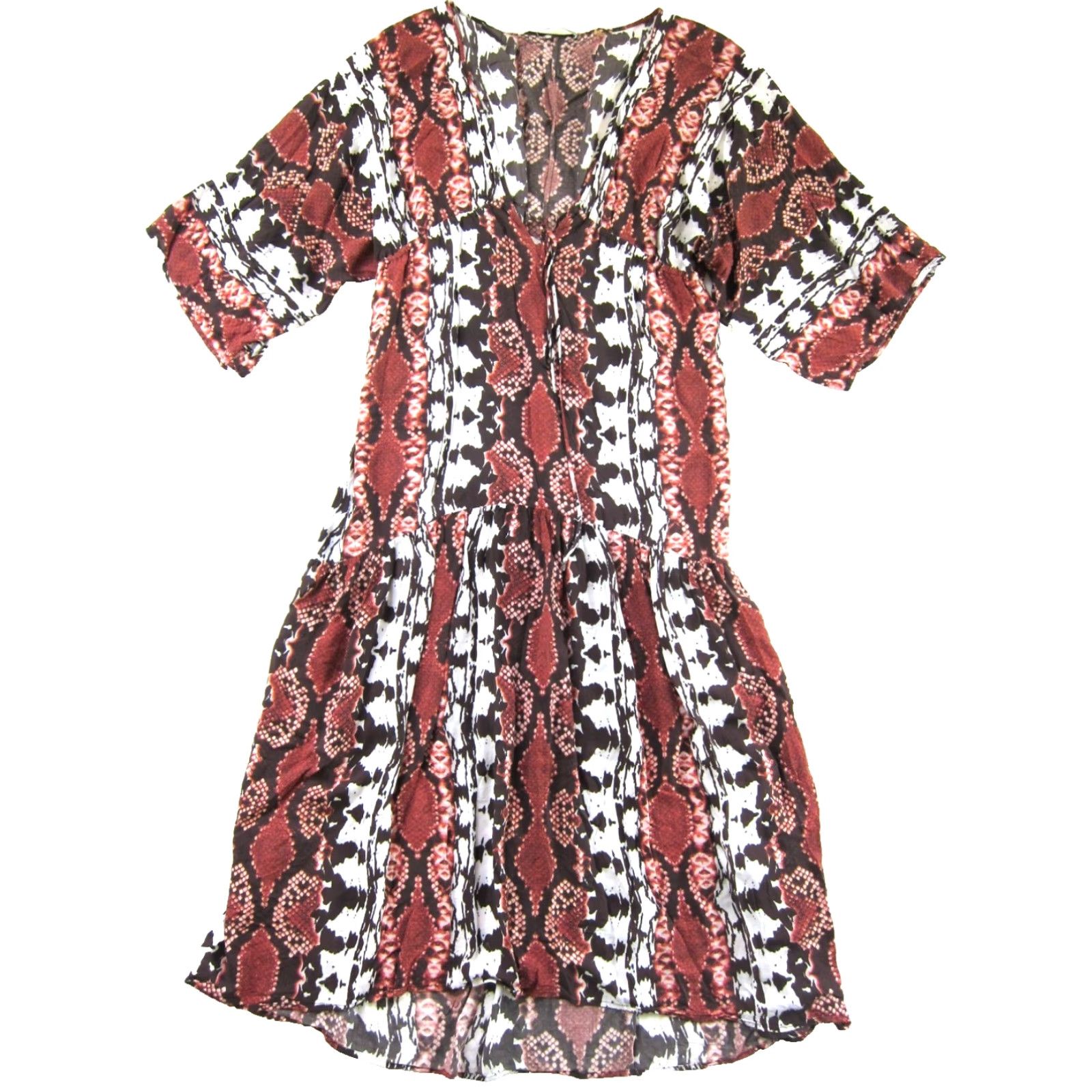 Vintage TART Maxi Dress V-Neck Short Sleeve 100% Rayon Pink Brown Snake Print M Women Hobby: Sundress, Shirt Dress, Kaftan, Sheath Size 32" / US 10 / IT 46 - 2 Thumbnail