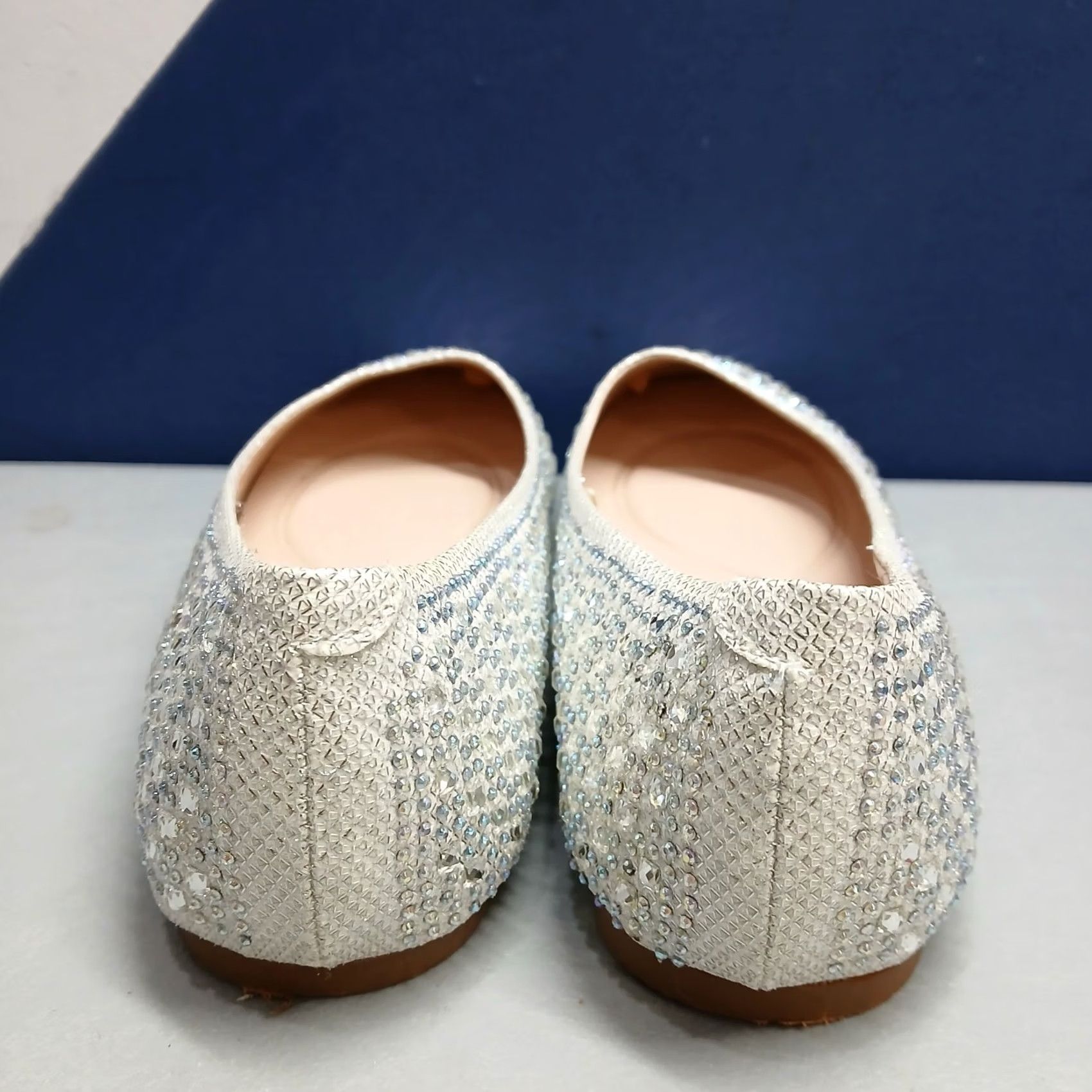 Vintage De Blossom Womens Size 9 White Silver Rhinestone Baba Ballet Flats Sh o e Flat Lace-Up Slip On Casual Party/Cocktail Travel Size US 9 / IT 39 - 5 Thumbnail