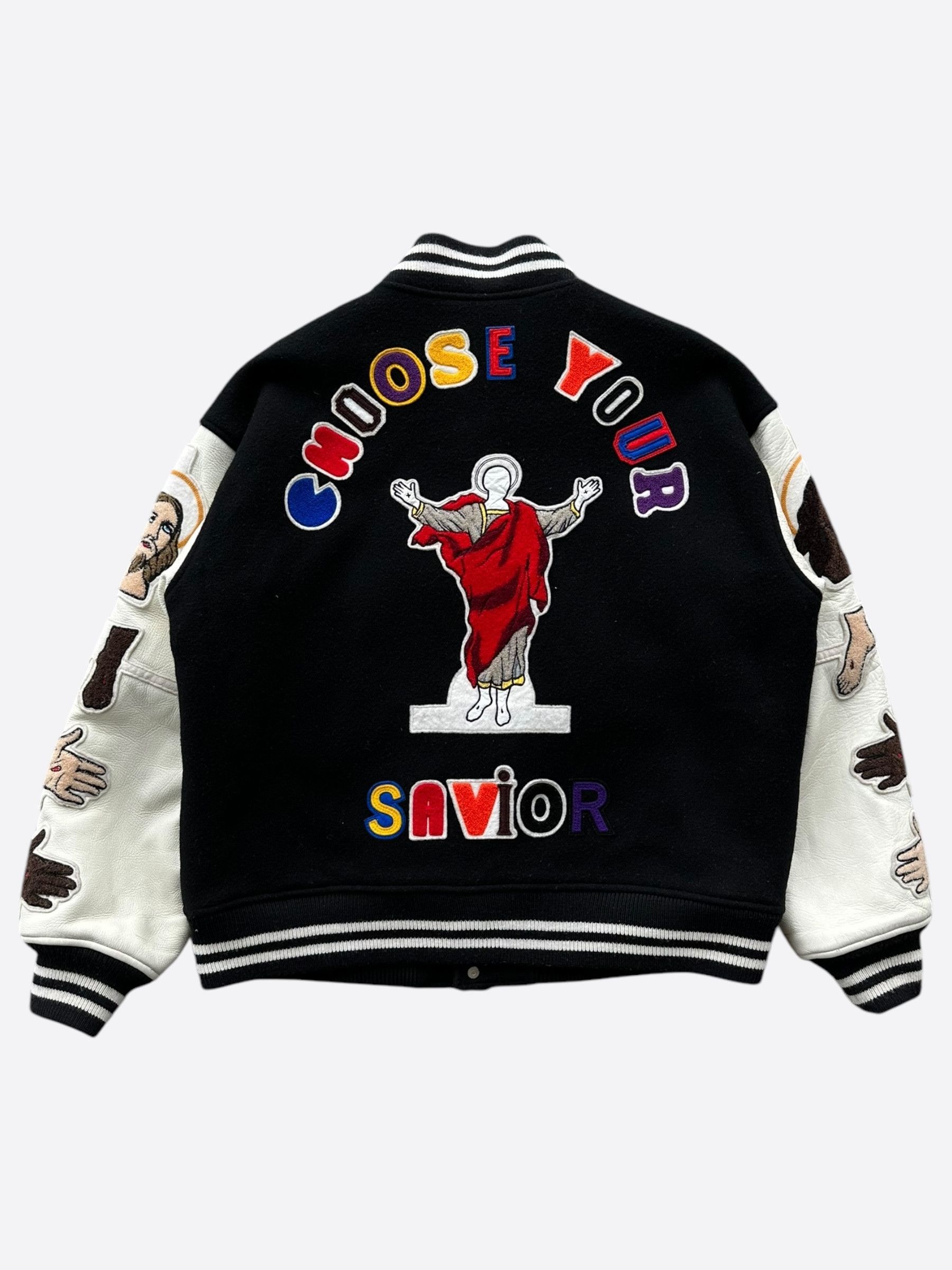 DENIM TEARS × Saint Michael Saint Michael Black & White Embroidered Varsity Jacket Size US M / EU 48-50 / 2 - 2 Thumbnail