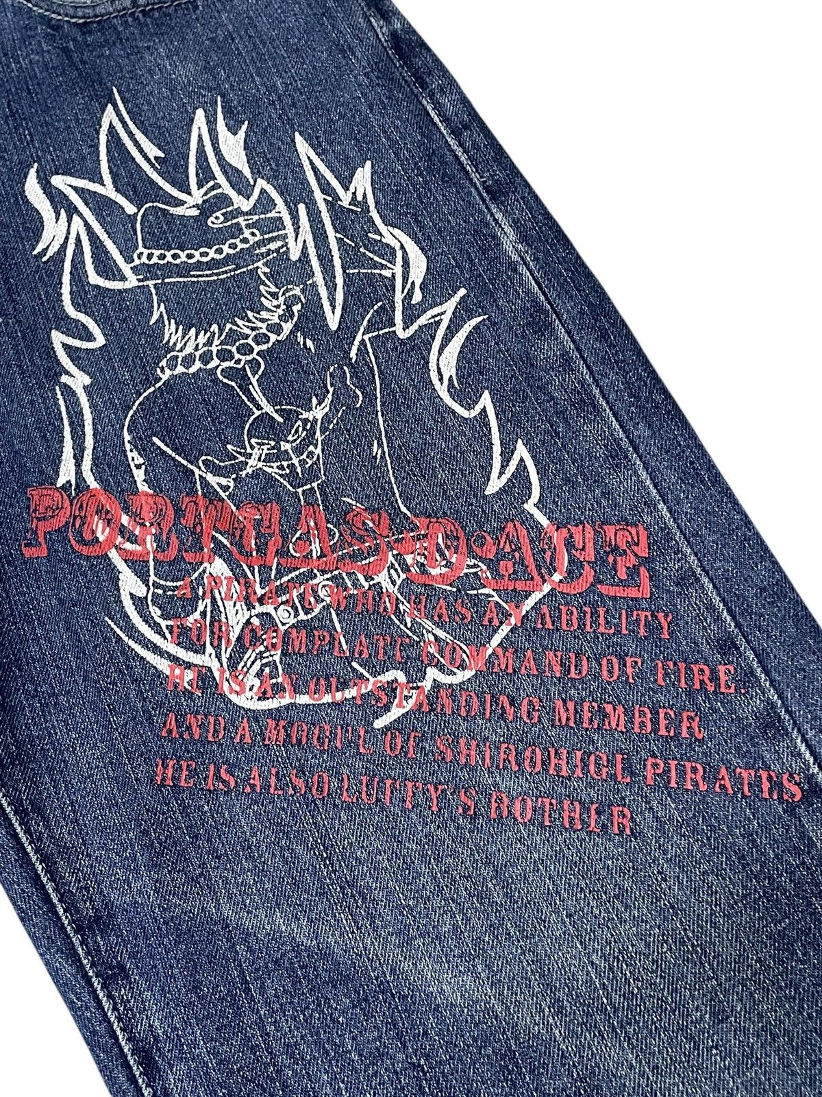 Japanese Brand Vintage One Piece Anime Ace And Luffy On Fire Rare Jeans Size US 30 / EU 46 - 8 Thumbnail