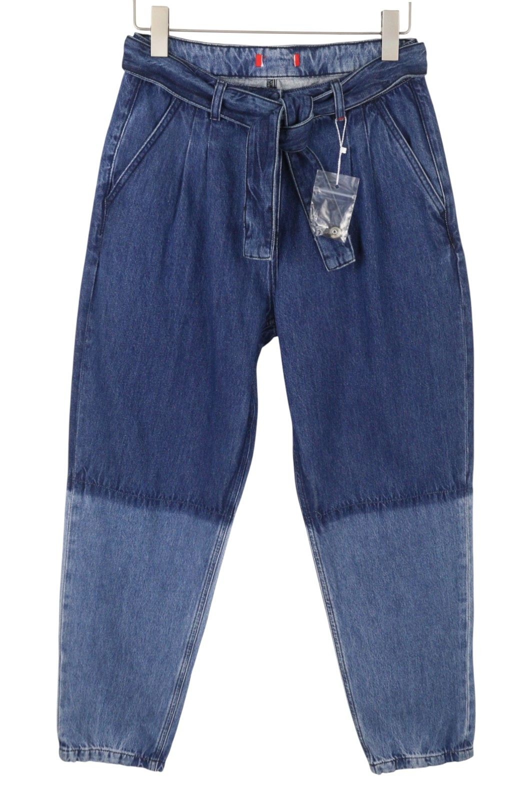 MAX&Co. W29 Blue Faded Pleated Belted Loose High Waist Jeans 88908 Size 29" - 2 Thumbnail