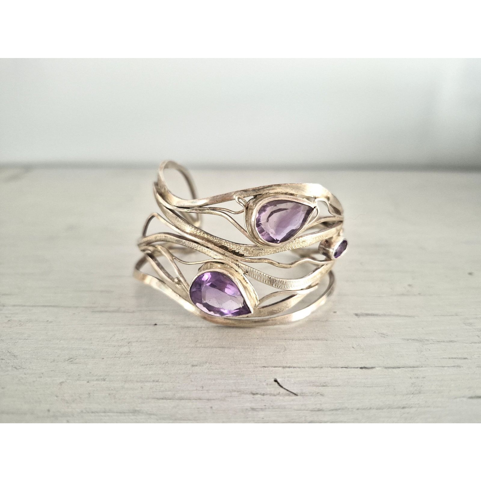 Other Sterling Silver Amethyst Multi-Strand Wave Cuff Bracelet Size ONE SIZE - 1 Thumbnail