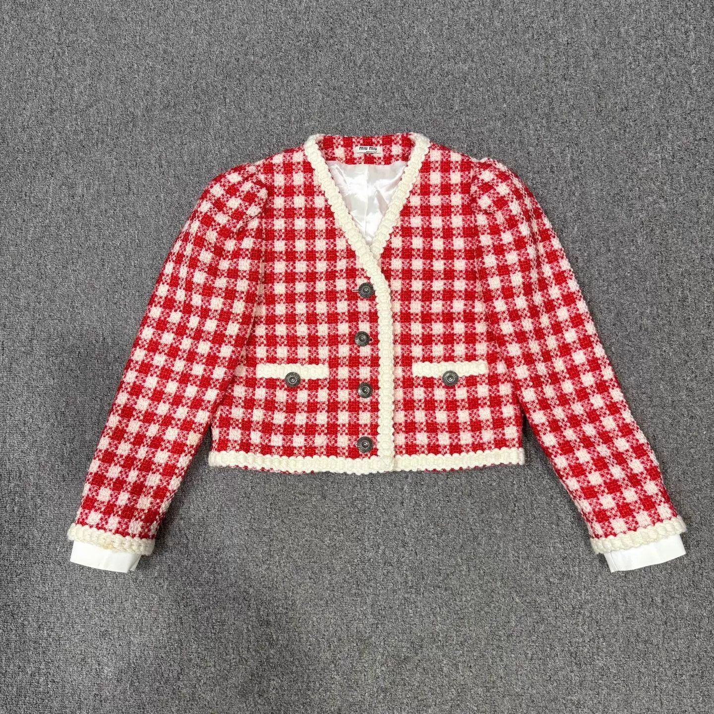 Miu Miu MIU MIU red checkered jacket women's 38 99new Size XS / US 0-2 / IT 36-38 - 1 Thumbnail