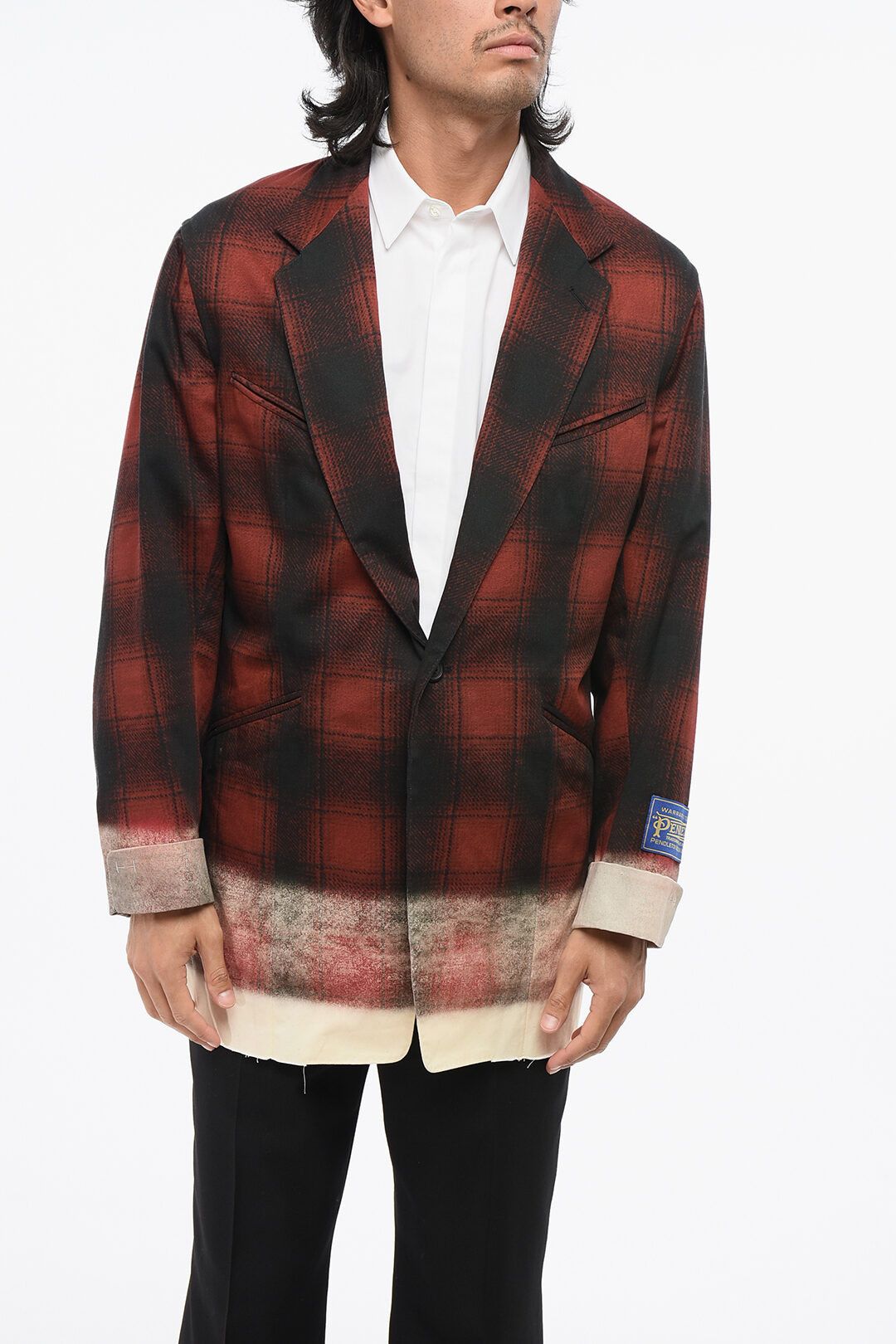 og1mm0825 Cotton Gradient Effect Blazer in Red/Black