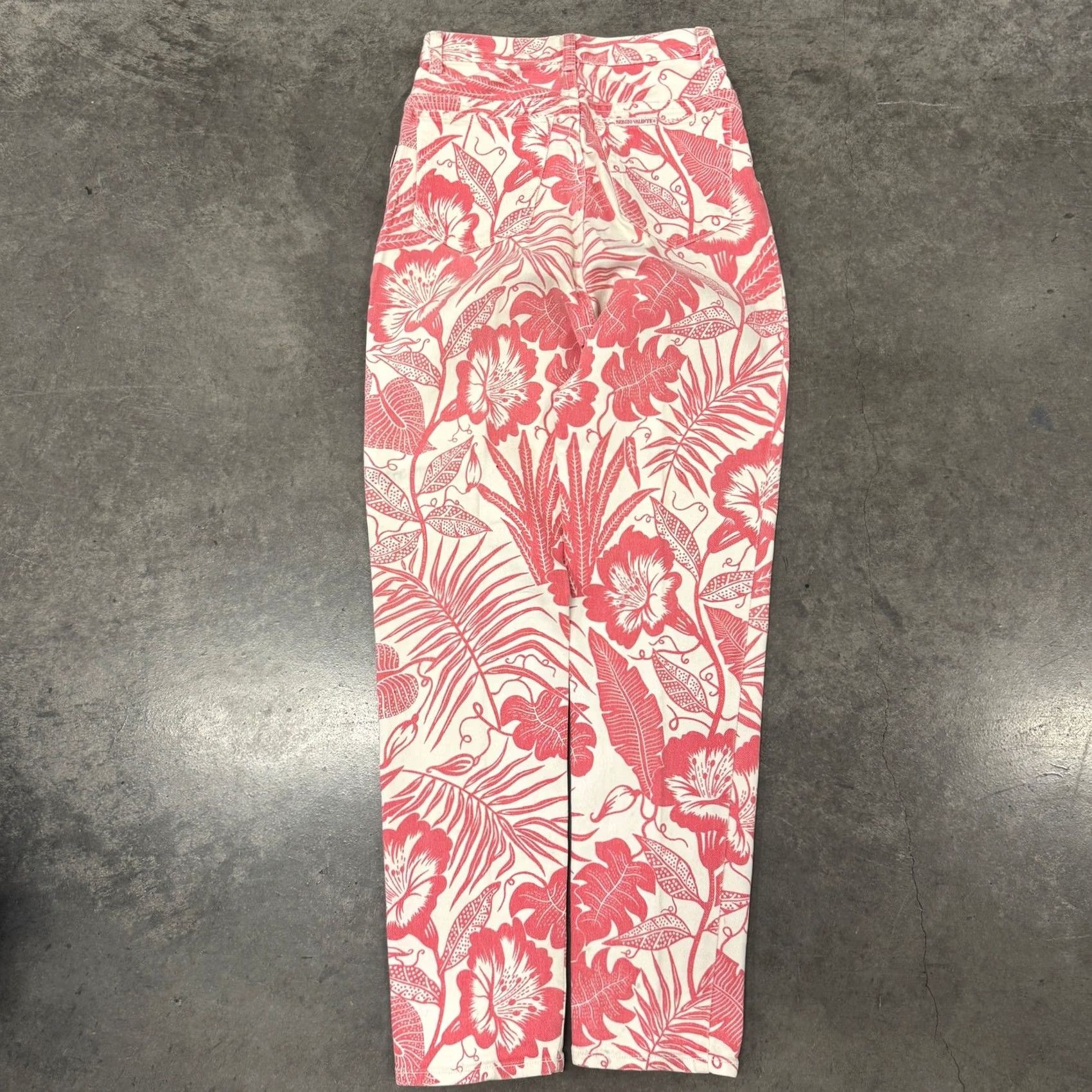 Vintage VINTAGE 90s Floral Pink White Tropical High Waisted Straight Leg Pants Women 25 Regular Ankle Mens? Size 42" / US 20 - 2 Thumbnail
