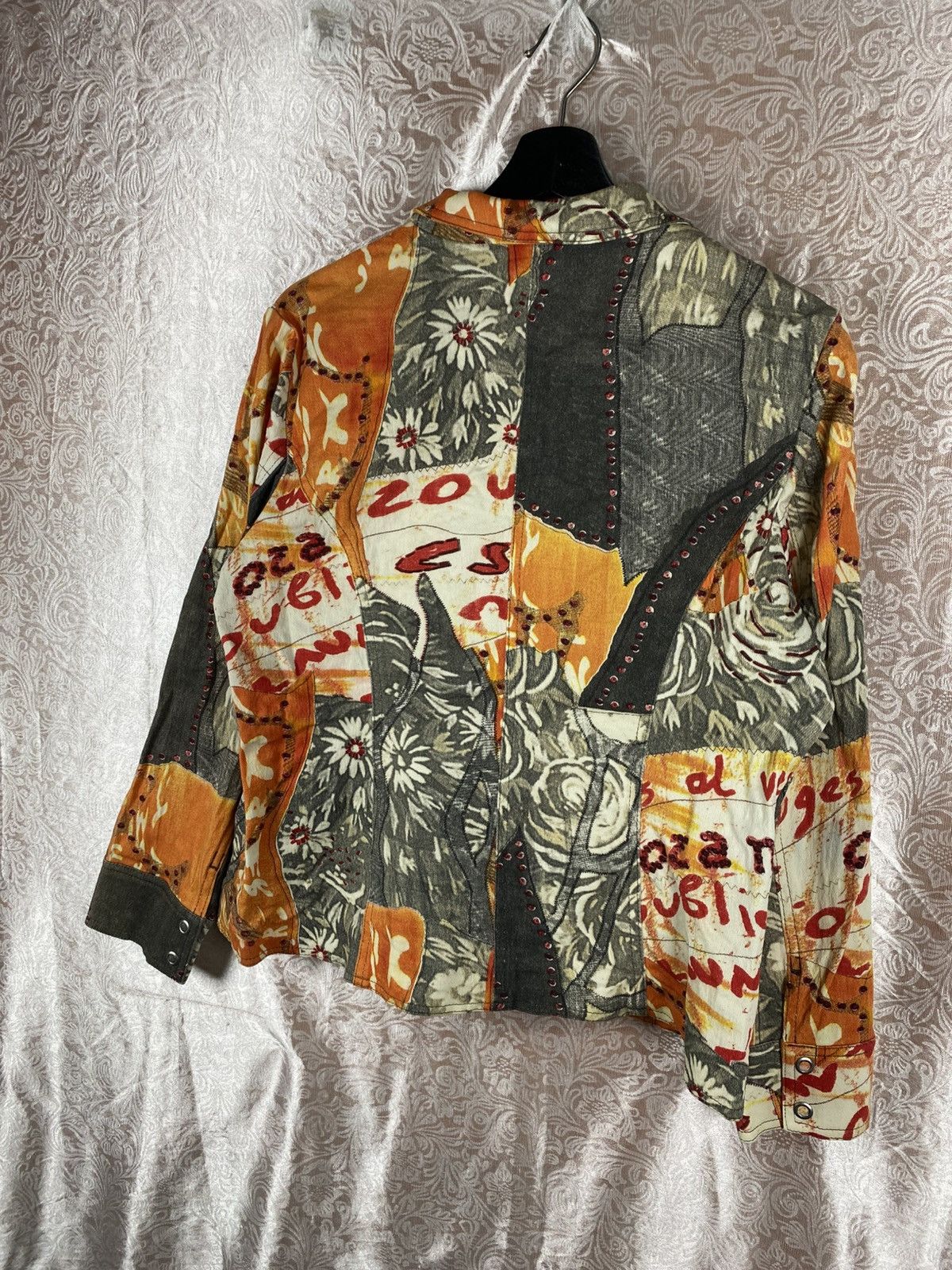 Kansai Yamamoto Kansai Bis Patchwork Art Jacket Floral Graphic Orange Grey Size L / US 10 / IT 46 - 14 Thumbnail