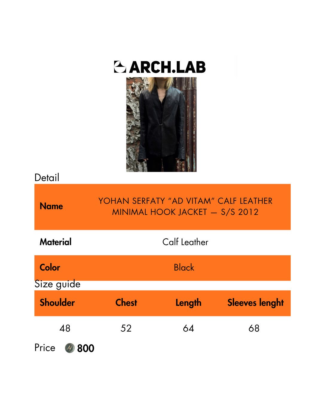 Yohan Serfaty YOHAN SERFATY “AD VITAM” CALF LEATHER JACKET — S/S 2012 Size US M / EU 48-50 / 2 - 8 Thumbnail
