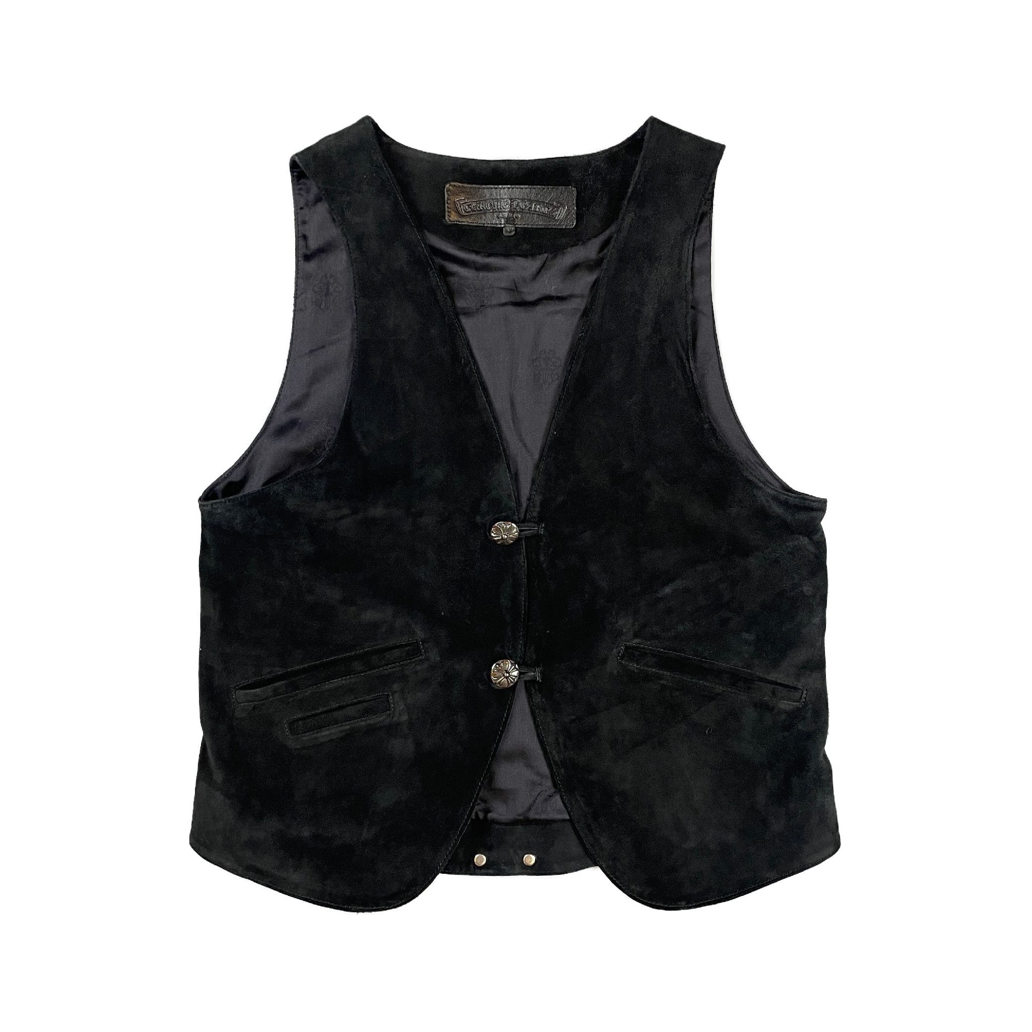image of Chrome Hearts Black Suede Vest W/ Silver Buttons, Men's (Size Medium)
