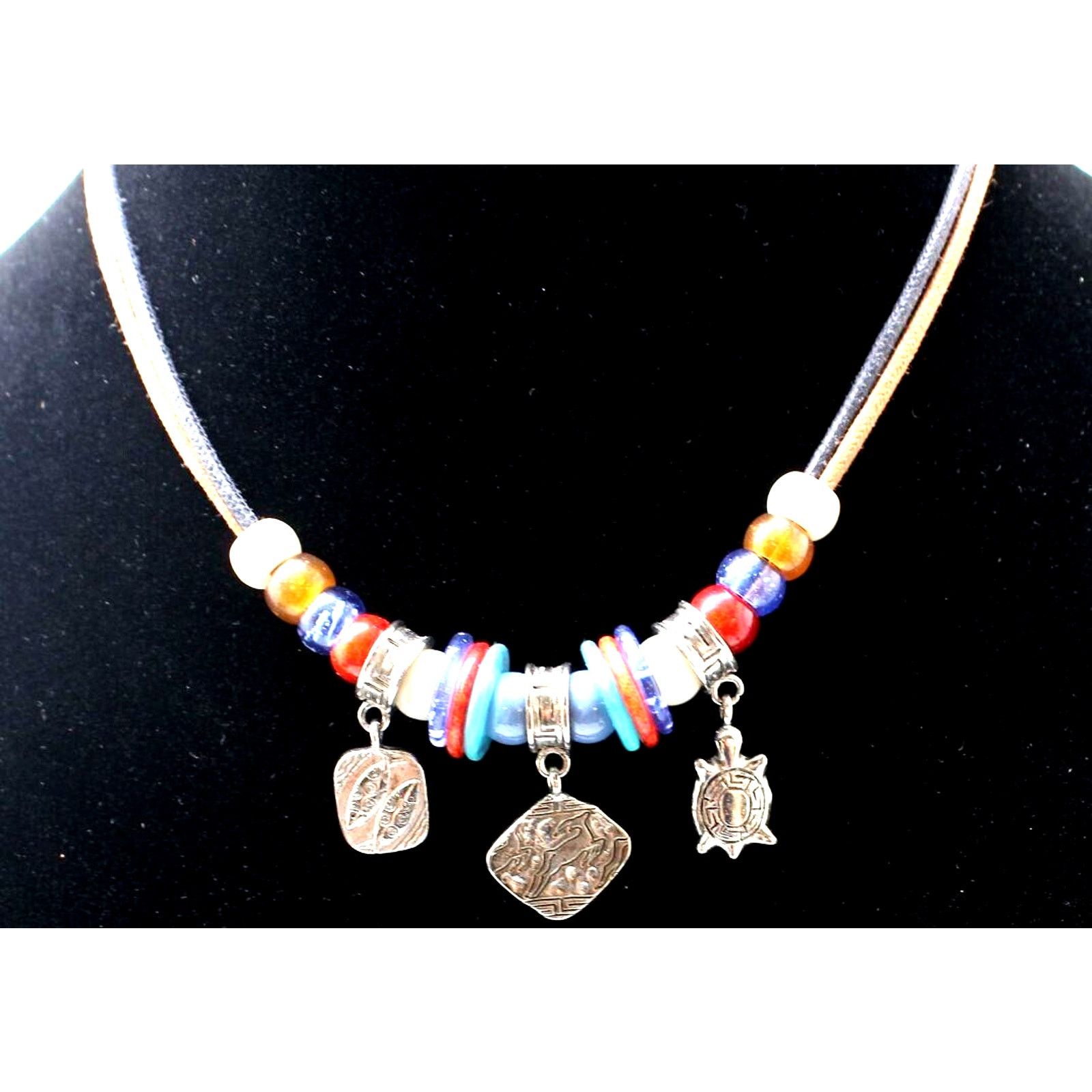 Other LCI Bib Statement Necklace Turtle Fish Beads Red Blue Brown Size ONE SIZE - 2 Thumbnail