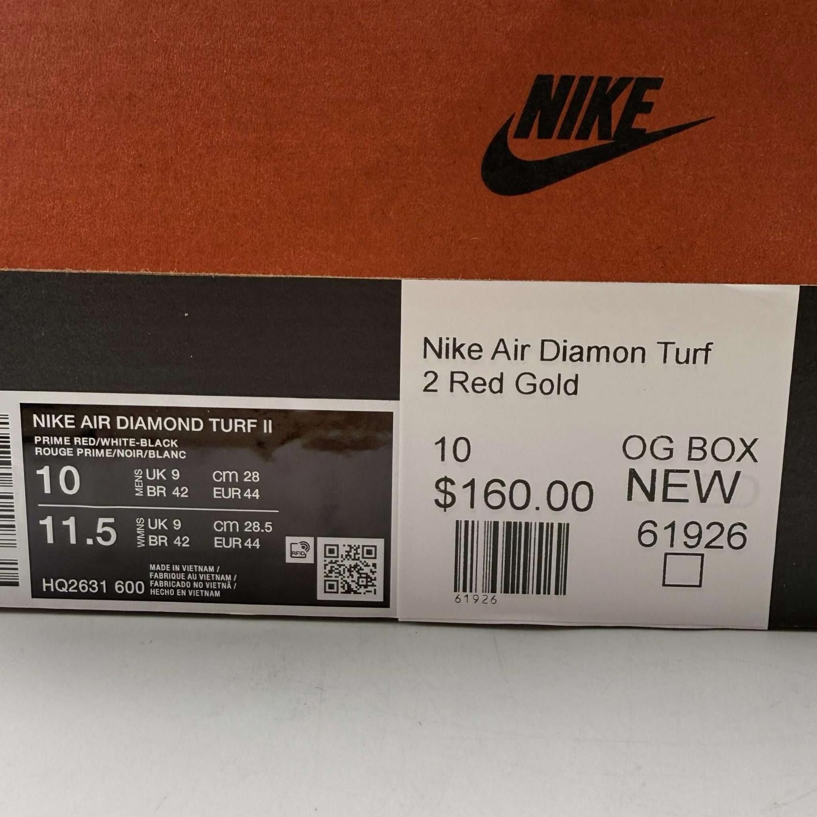 Nike Nike Air Diamond Turf 2 Red Gold US 10 New with Box HQ2631 Size US 10 / EU 43 - 8 Thumbnail