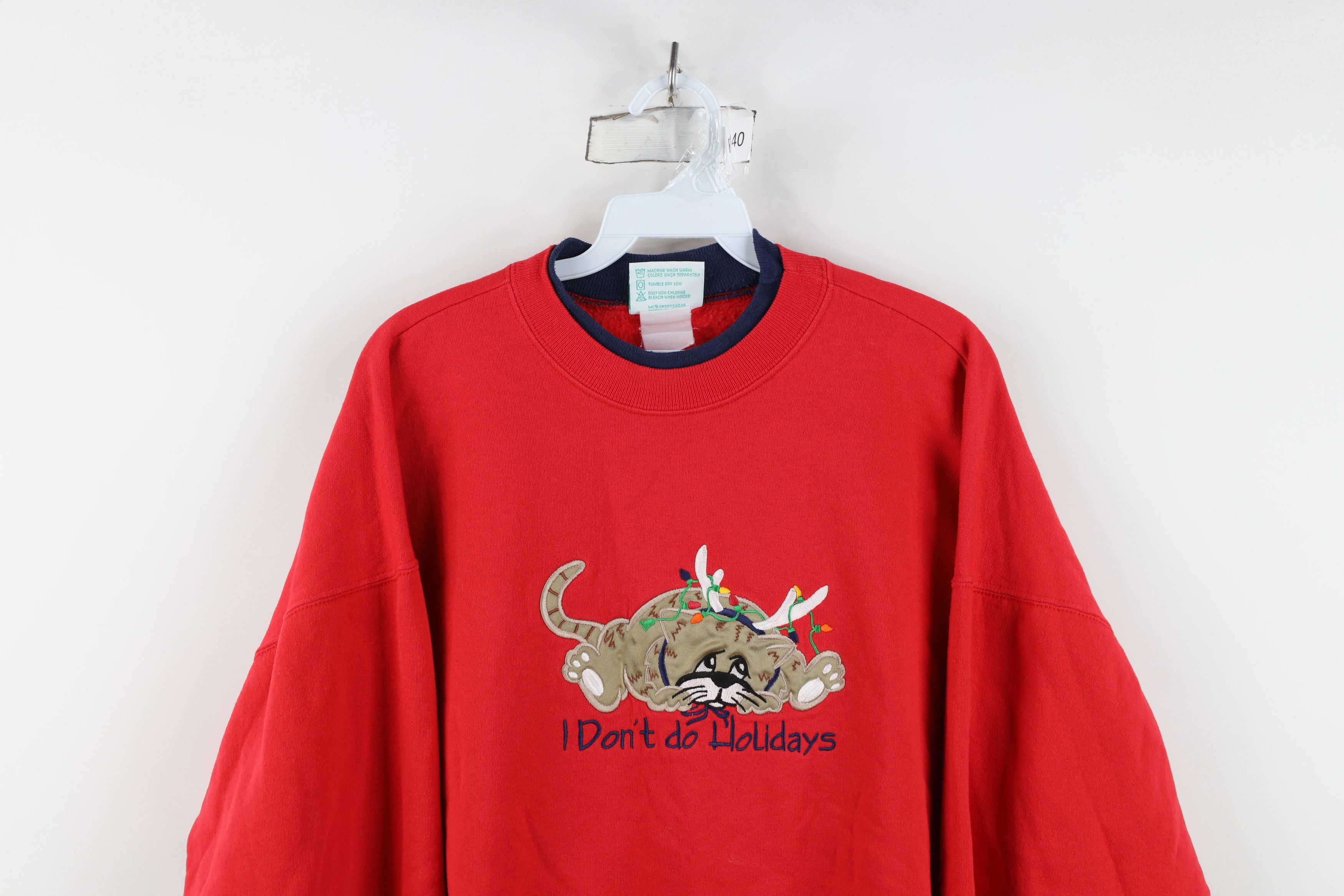 Vintage Vintage 90s Streetwear Christmas Holidays Cat Sweatshirt Size XL / US 12-14 / IT 48-50 - 2 Thumbnail