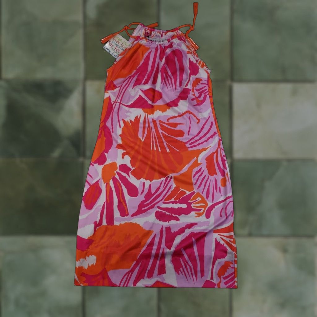 Vintage Gretchen Scott Tassel Tie Dress Womens XXS Pink Purple Frond Frenzy Tropical Size XXS / US 00 / IT 34 - 1 Thumbnail