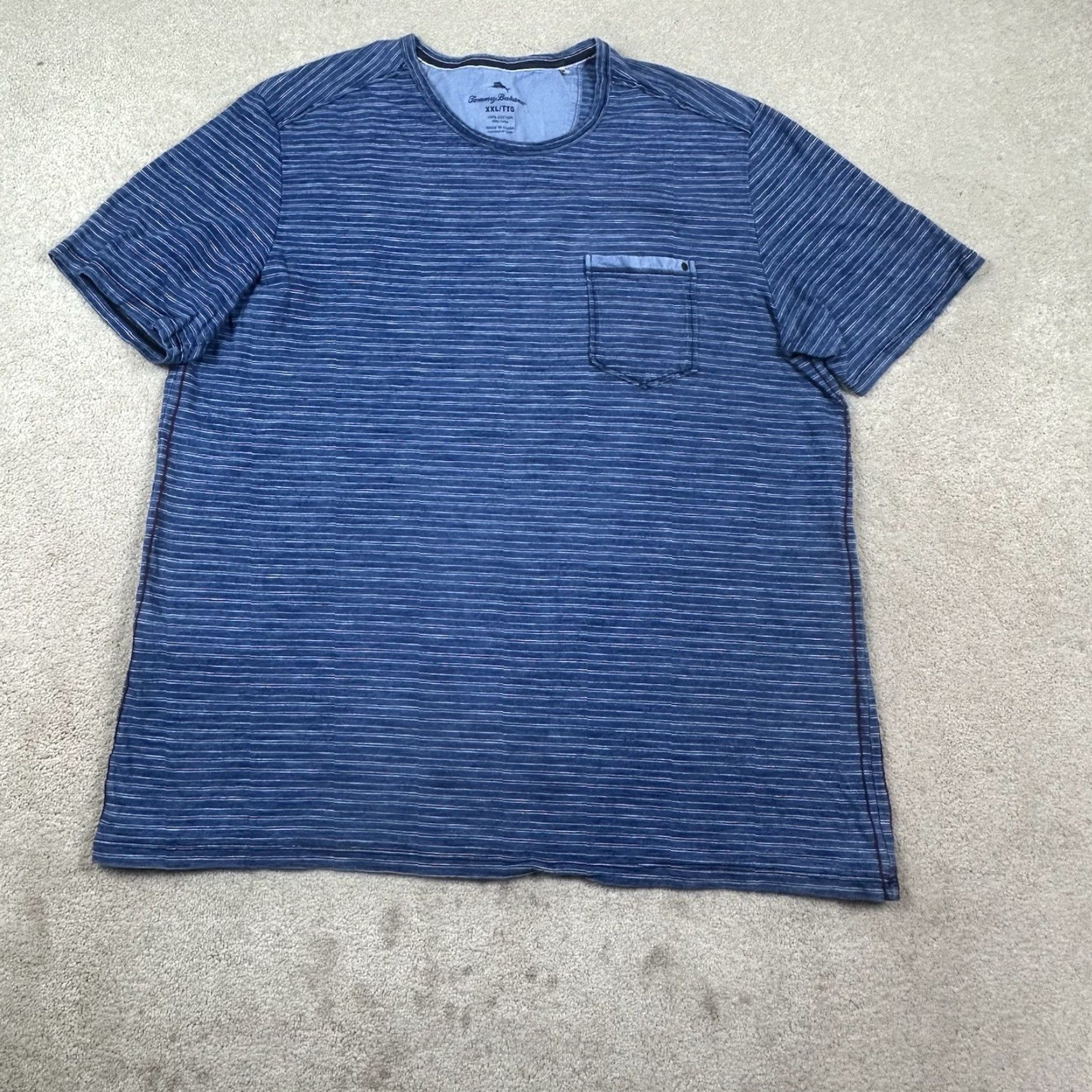 Tommy Bahama Tommy Bahama Shirt Mens 2XL 2XL Blue Striped Crew Neck Short Sleeve Cotton Spandex Knit Logo Vintage No Size US XXL / EU 58 / 5 - 2 Thumbnail