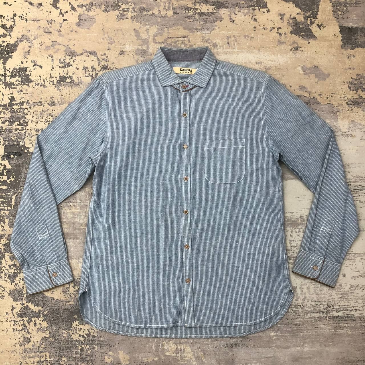 image of Kansai Yamamoto T480 Kansai Jeans Hickory Stripe Denim Shirts in Refer To Images, Men's (Size Large