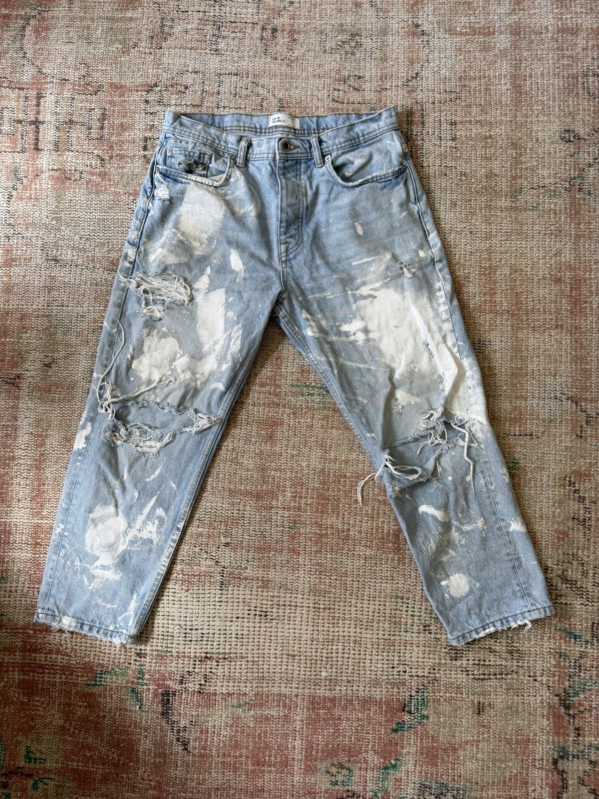 Zara Paint Splattered Cropped Zara Blue Denim jeans Size US 31 - 1 Thumbnail