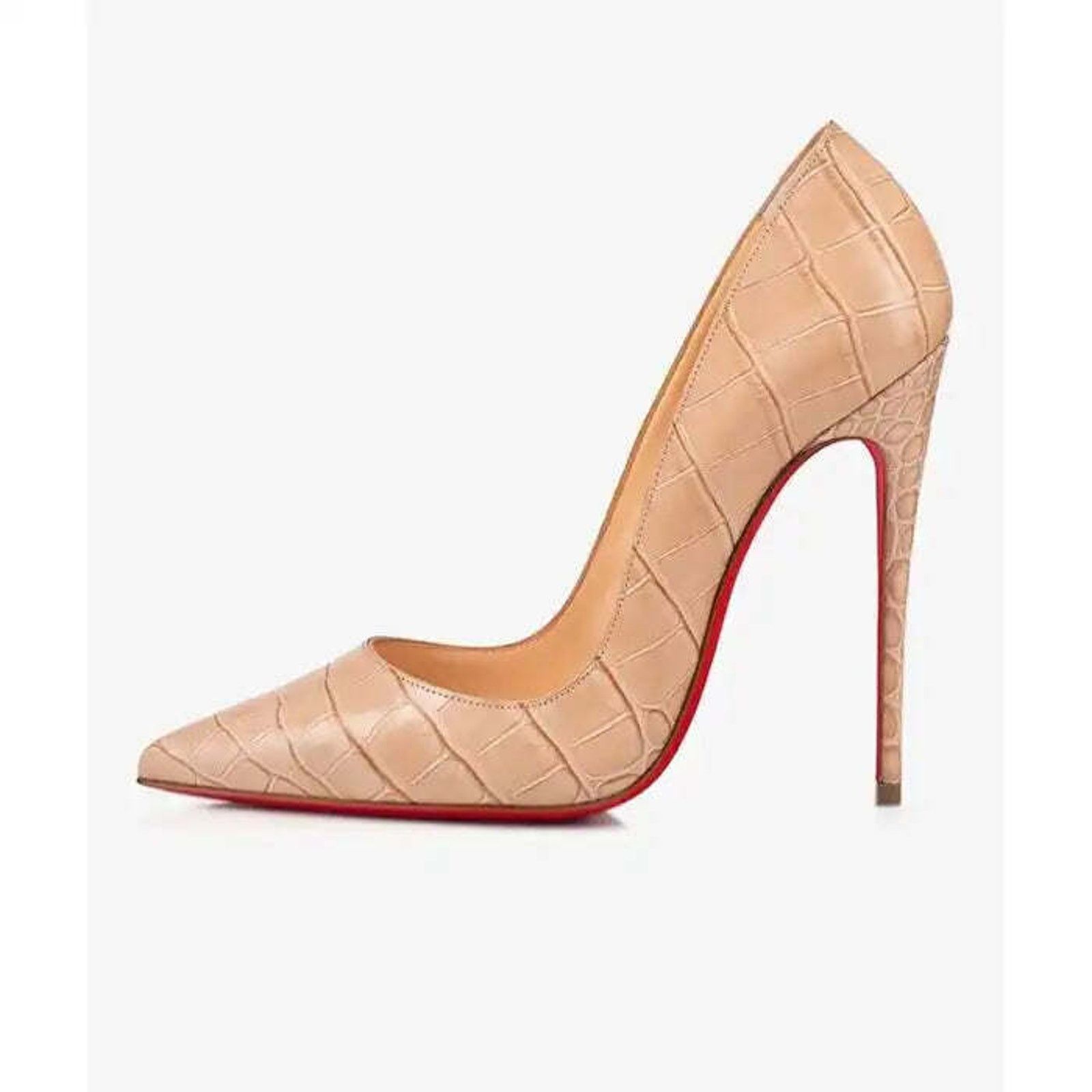 Christian Louboutin So Kate 120 Nougat Nude Calf Ali Croc Pointed Heel Pump 40 Size US 10 / IT 40 - 3 Thumbnail