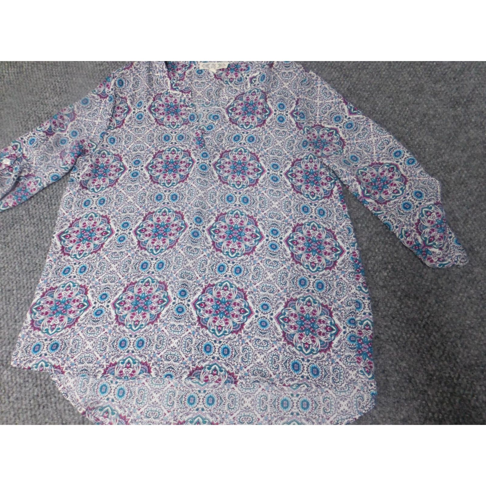 Vintage Pink Rose Womens Blouse Large Blue floral pullover Size L / US 10 / IT 46 - 3 Thumbnail