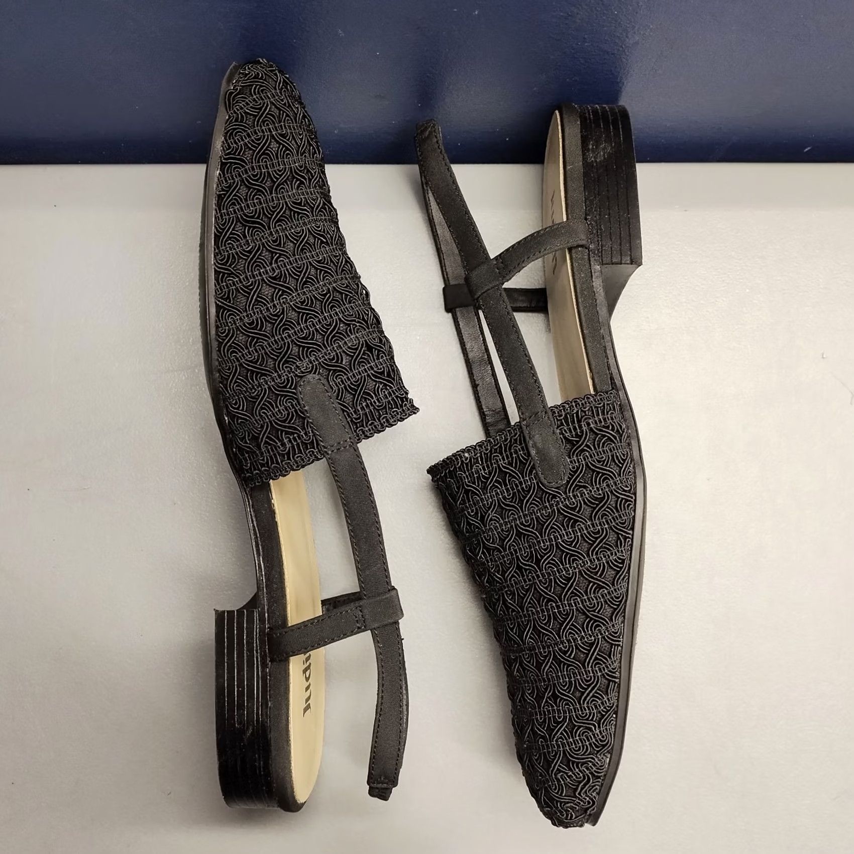 Vintage Judith Slingback Sandals Womens Size 9.5M Black Square Toe Ankle Strap Slip On Size US 10 / IT 40 - 3 Thumbnail