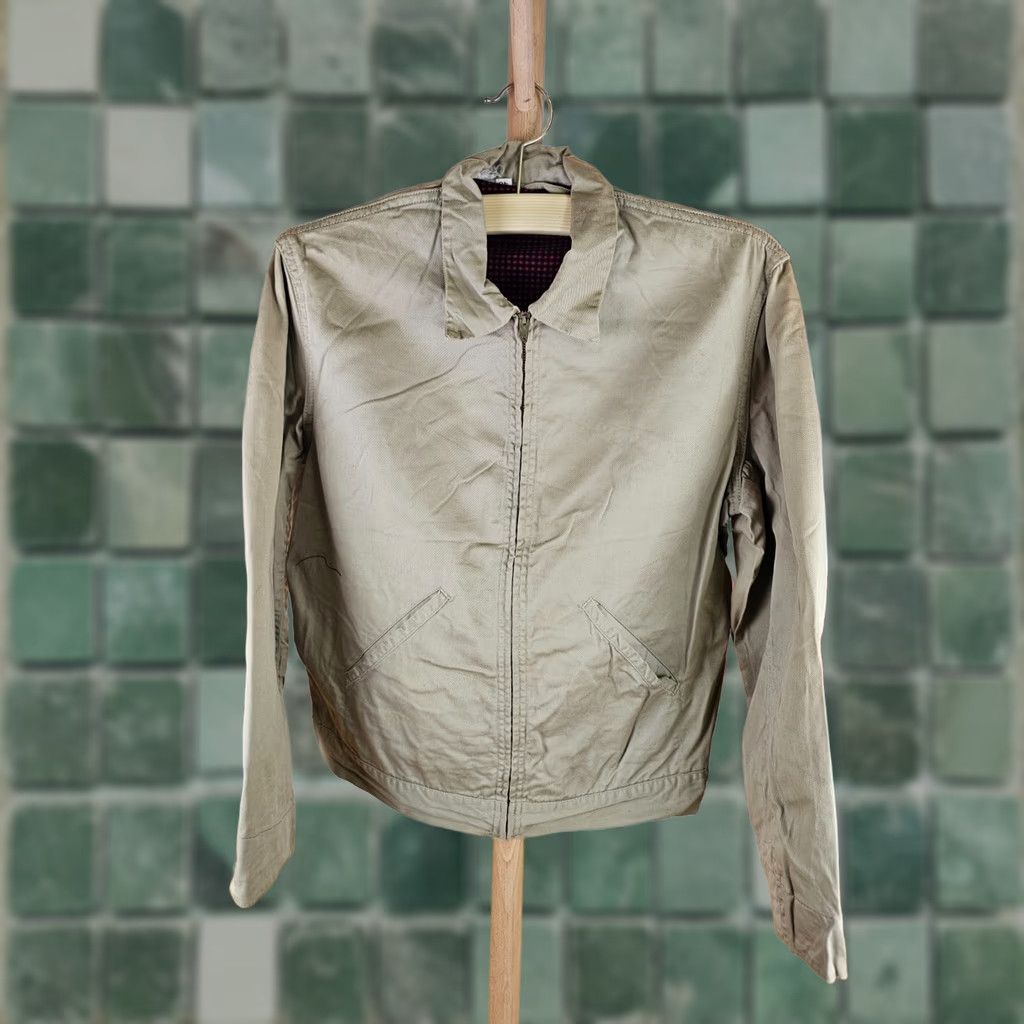 Vintage VINTAGE Unbranded CONMATIC ZIPPER RED FLANEL LINING WORK COTTON JACKET 40 Jacket Mens Beige 50s 22 INCH 24 INCH 23 INCH Size US XXS / EU 40 - 1 Thumbnail