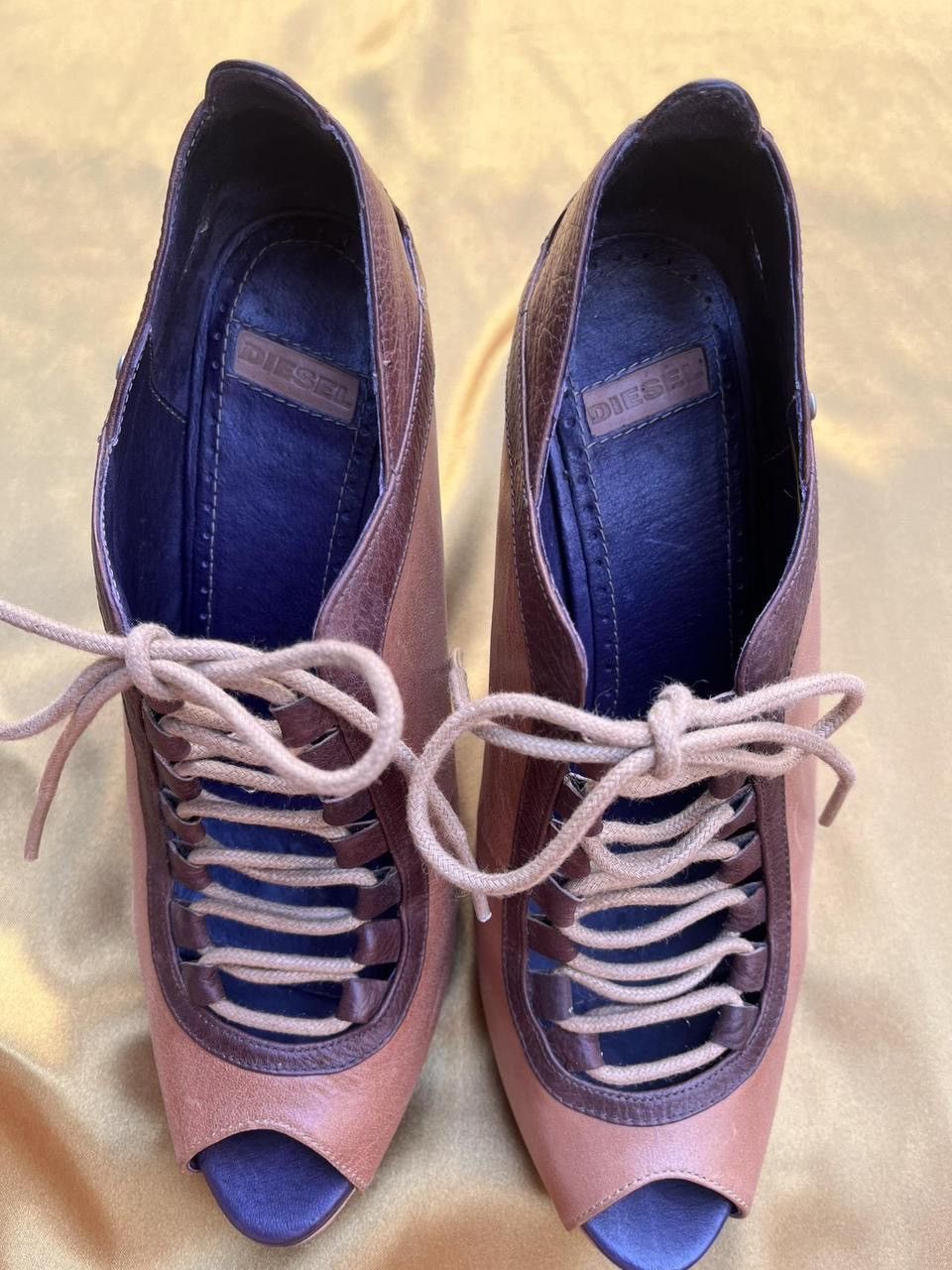 Diesel Diesel Brown Lace-Up Peep Toe Heels Size US 7 / IT 37 - 7 Thumbnail