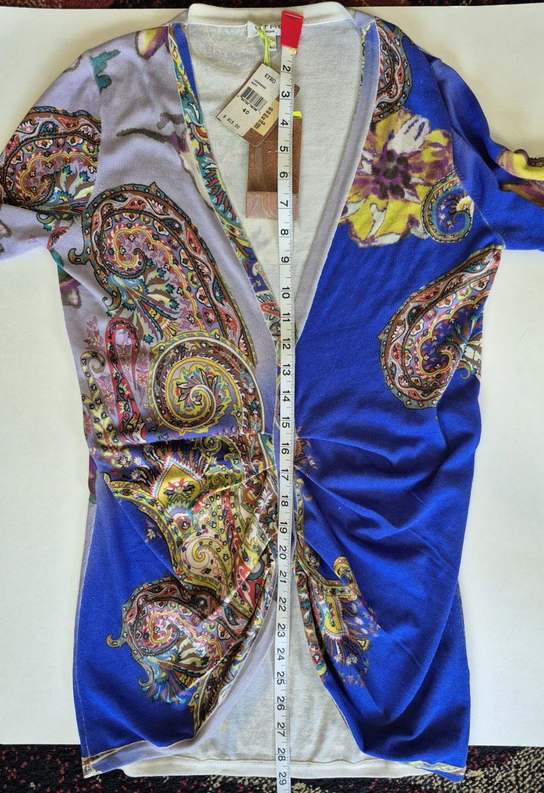 Etro Cardigan Blue Paisley Silk Ruched Long Sleeve Colorful Gift Size S / US 4 / IT 40 - 12 Thumbnail