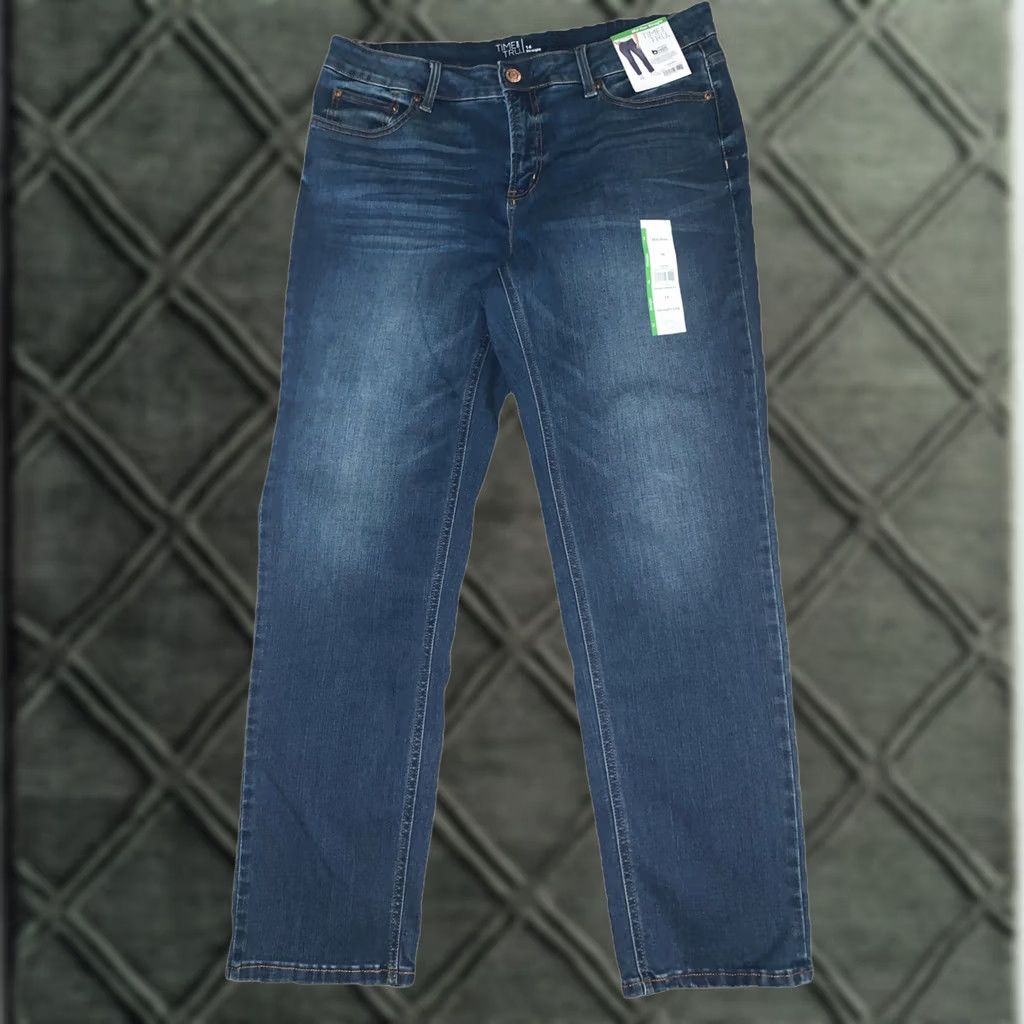 Vintage Time Tru Denim Straight Leg Pants 14 Mid Rise Stretch Blue Womens Regular Size 36" / US 14 / IT 50 - 1 Thumbnail