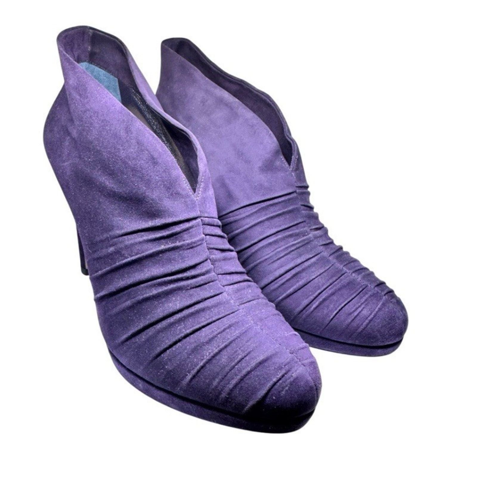 Prada $1295 PRADA PURPLE SUEDE GATHERED SHORT PLATFORM BOOTS 39.5 Size US 8.5 / IT 38.5 - 3 Thumbnail