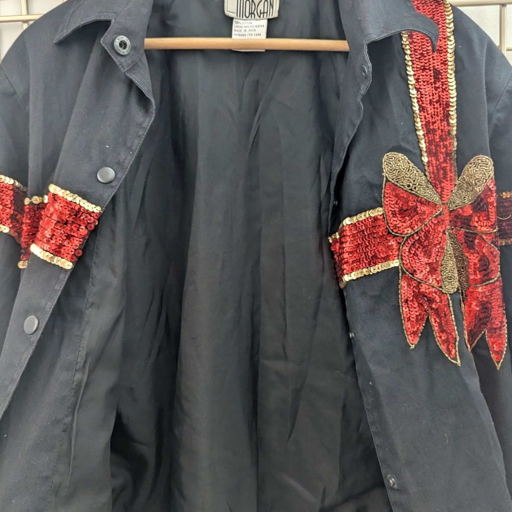 Vintage VINTAGE Miss Morgan Black Sequin Gift Bow Holiday Snap Up Shirt Jacket Womens Sz M Size M / US 6-8 / IT 42-44 - 3 Thumbnail