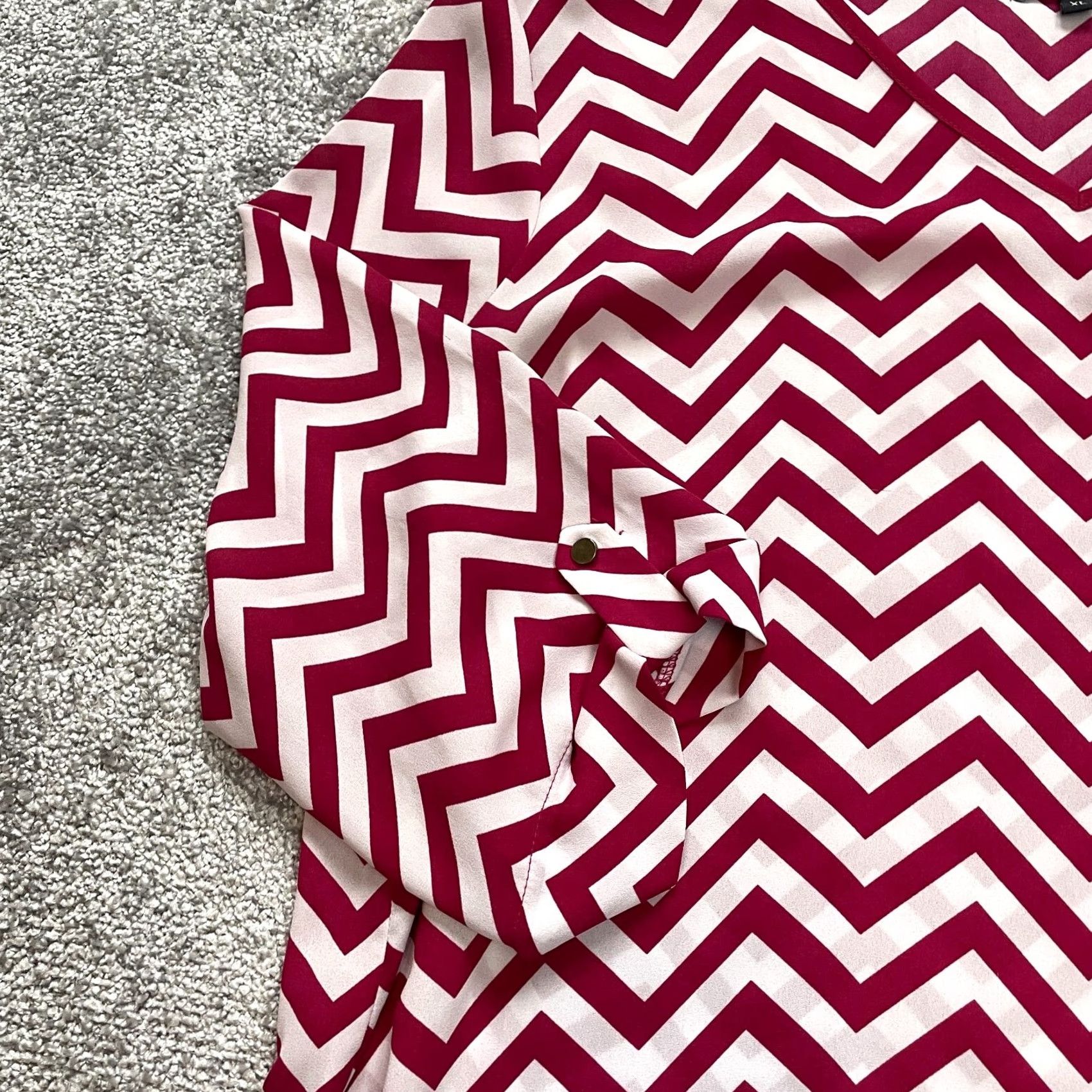 Pinko Kiara Blouse Top Womens XL Pink Red White Zig Zag Striped Roll Tab Long Sleeve Size XL / US 12-14 / IT 48-50 - 2 Thumbnail