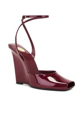 Saint Laurent Paris o1bcso1str0326 Leather Wedge Sandals in Burgundy/Dark Red Size US 8 / IT 38 - 2 Thumbnail