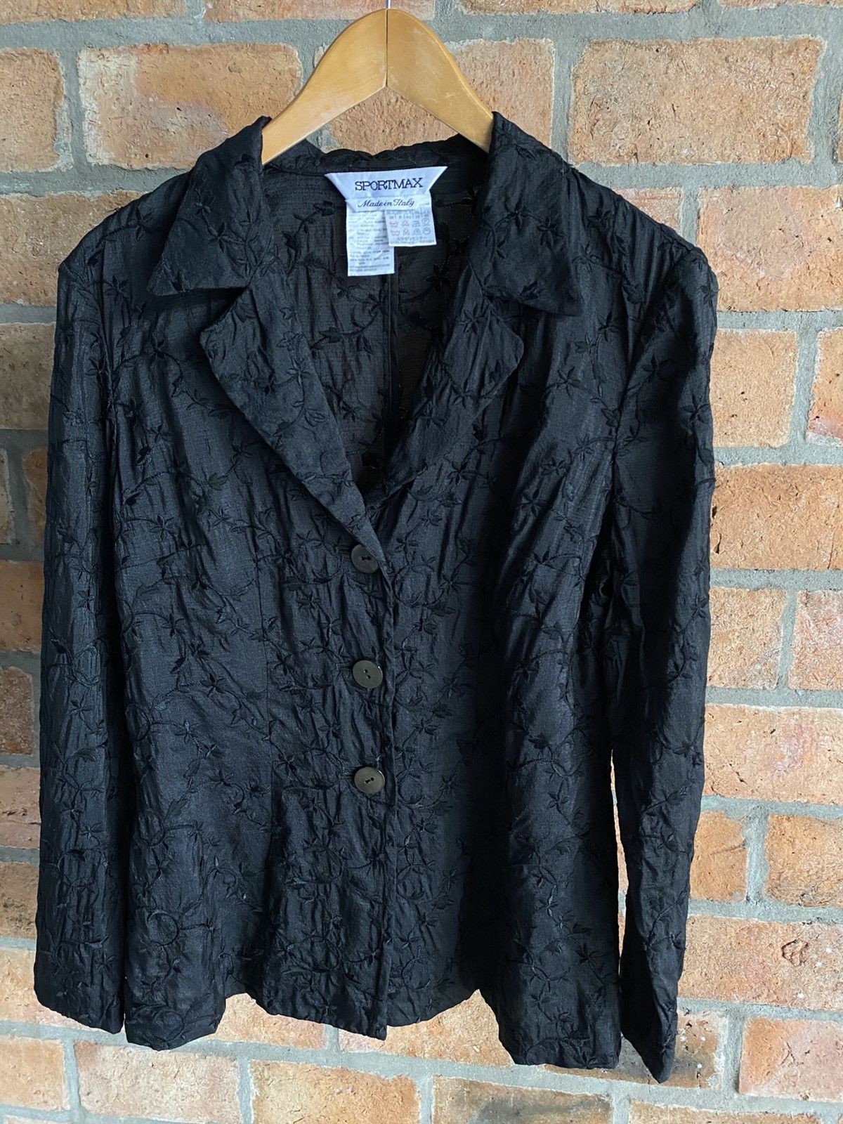 Sportmax SPORTMAX Black Floral Embroidered Silk Blazer. Size M / US 6-8 / IT 42-44 - 5 Thumbnail