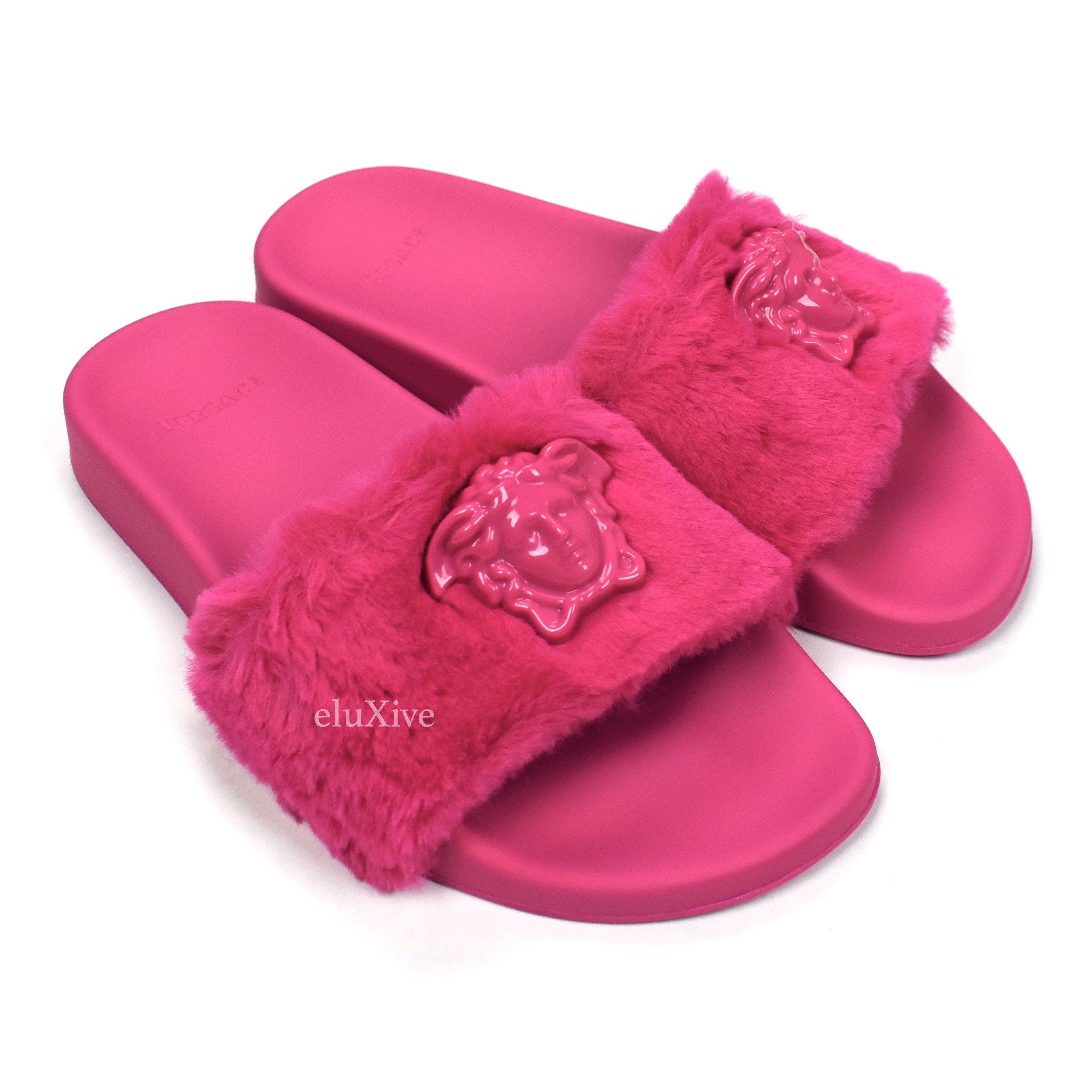 Versace Versace Orchid Pink Faux Fur La Medusa Logo Slides NWT Size US 5 / IT 35 - 1 Preview