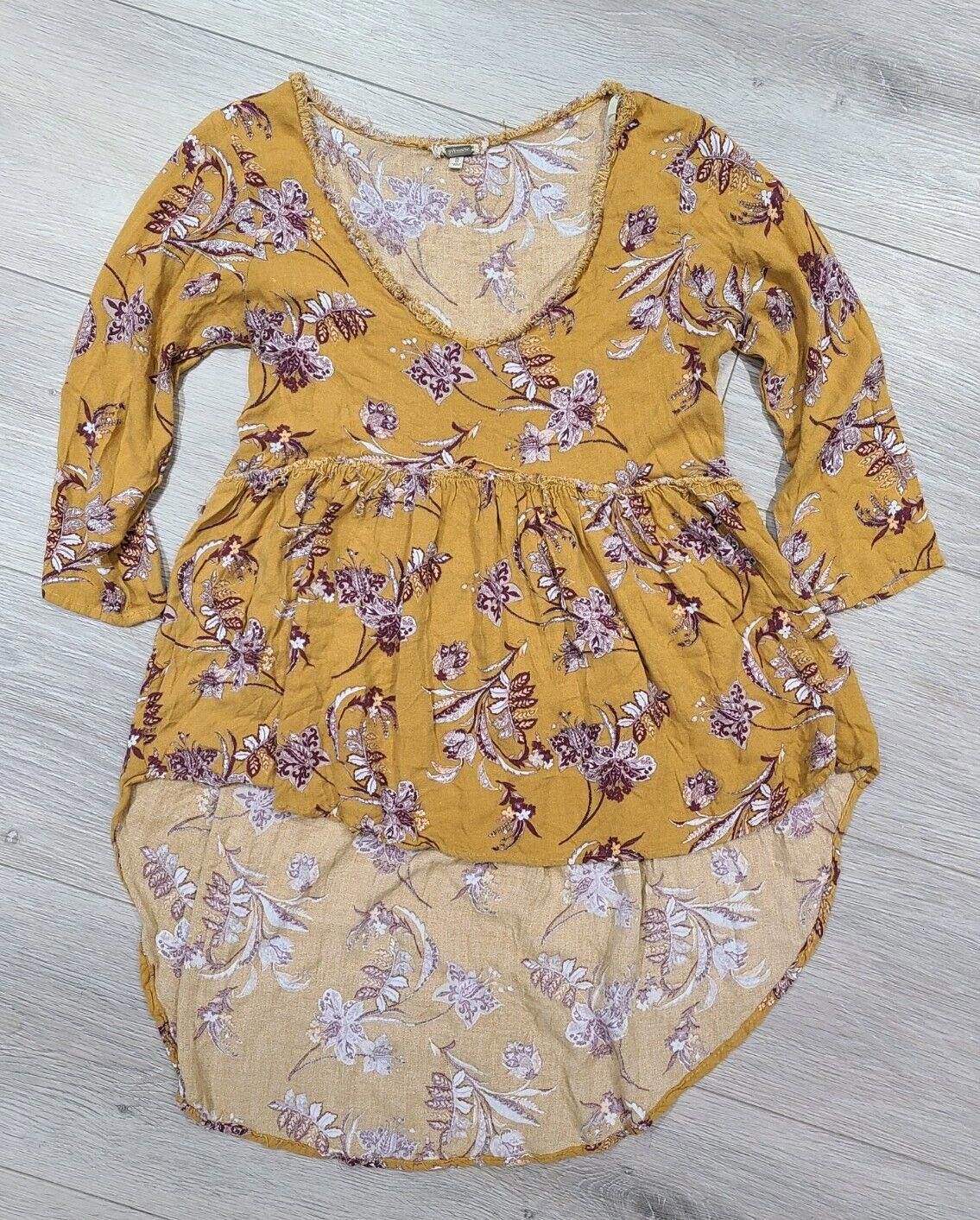Designer BKE Gimmicks Top Small Floral High Low V Neck Tunic Boho Size S / US 4 / IT 40 - 1 Thumbnail